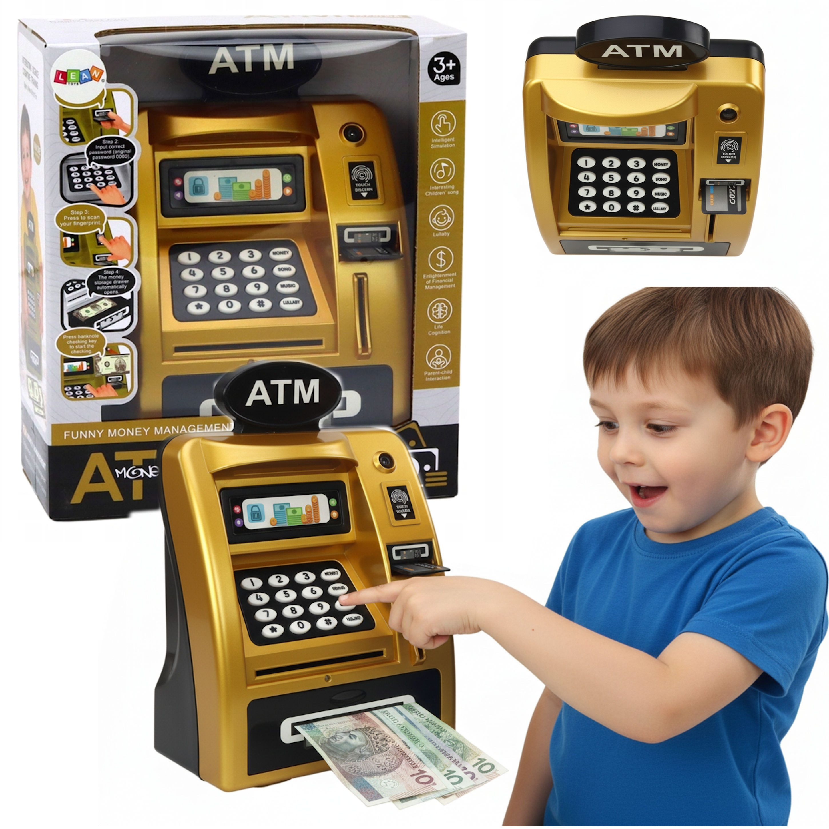 COIL Spardose Elektronisches Spardose, Sparschwein, Mini-Safe, Geldautomat, PIN-Code, Sparschwein, Banknoten und Münzen, Soundeffekte