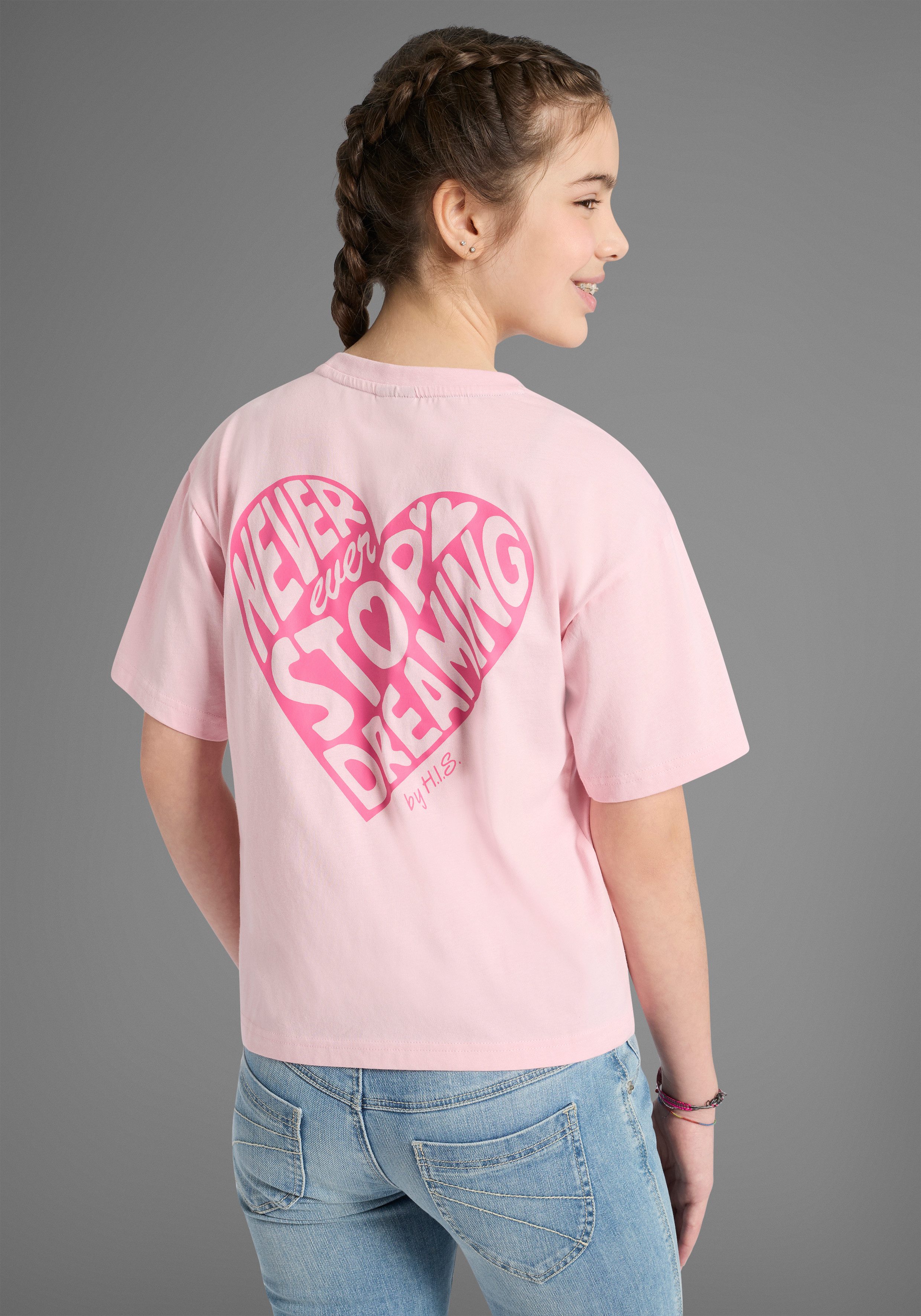 H.I.S T-Shirt 2er Pack H.I.S Shirts mit Rückenprint für Mädchen (Packung, 2-tlg., 2) für Mädchen, lässige Passform, kurze Ärmel, mit Logodruck