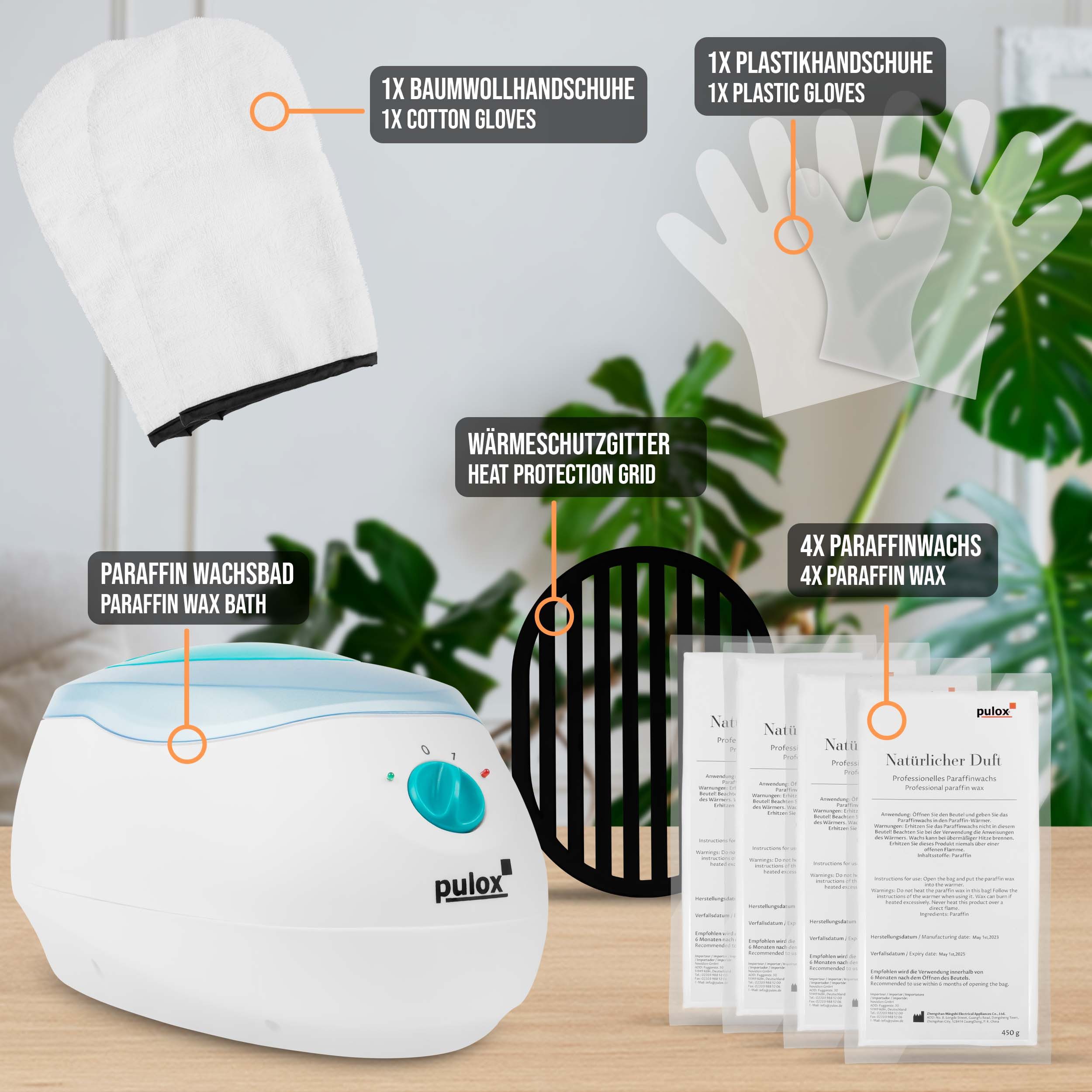 pulox Paraffinbad Wachsbad zum Schmelzen von Paraffinwachs - inkl. 4x Wachs