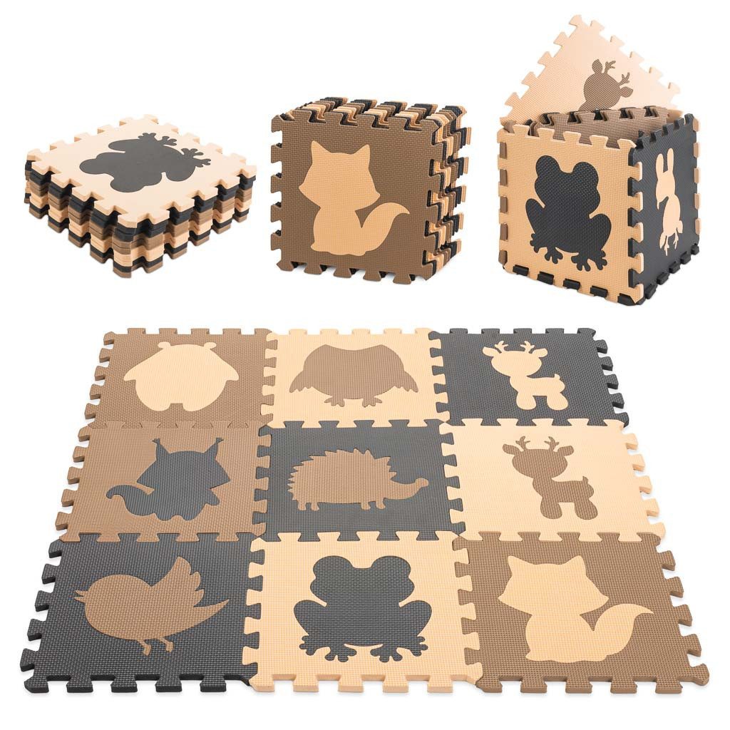 Ikonka Puzzlematte Spielmatte Krabbelunterlage Bodenpuzzle, (Spar-Set, 9-tlg., 85 x 85 x 1 cm rutschfest), rutschfest, wasserdicht, herausnehmbare Tierfiguren