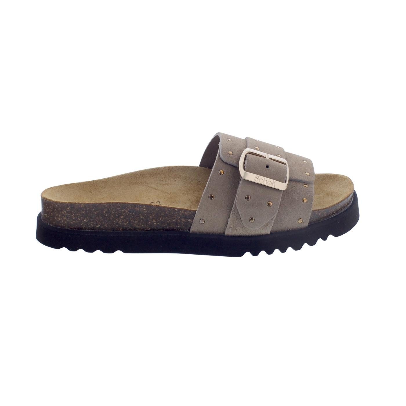 Scholl Scholl Joyce Pantolette Dark Beige Suede - Veloursleder Pantolette günstig online kaufen