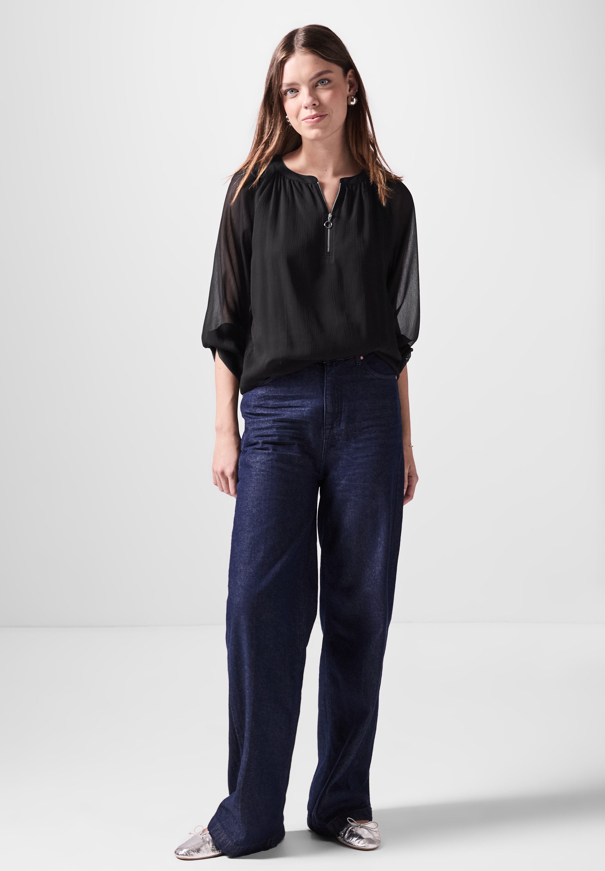 STREET ONE STUDIO Chiffonbluse mit Rundhalsausschnitt