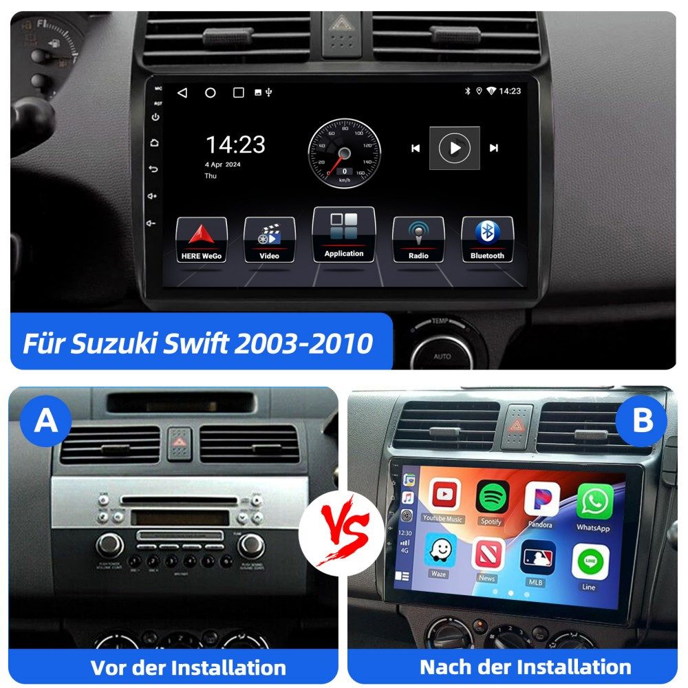 ESSGOO DAB+ Für SUZUKI SWIFT III EZ MZ 2004-09 Android 15 Autoradio GPS Navi Autoradio (DAB+ (optional), 4+64GB(optional), AM, FM, RDS, Apple Carplay & Android Auto,WiFi,Doppel DIN,USB)