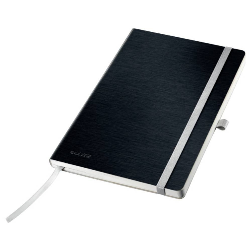 LEITZ Notizbuch 44531094 Notizbuch blanko Satin Schwarz Anzahl der Blätter: 80 DIN A5, Softcover, Innentasche (Rückseite), Stiftschlaufe, Gummibandverschluss