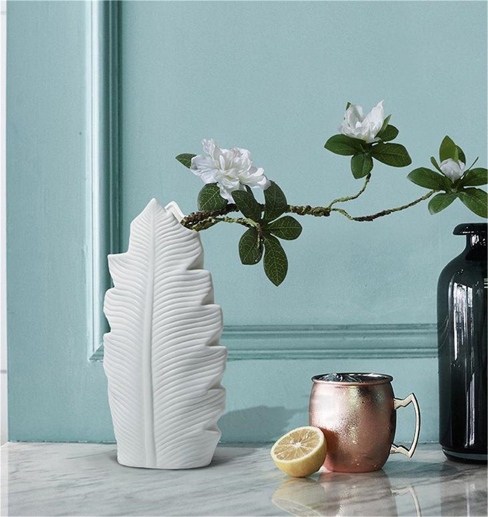 Keramische Dekorative Dekovase Vase,Home Rouemi Ornament Vase, Weißes Blatt Decorative