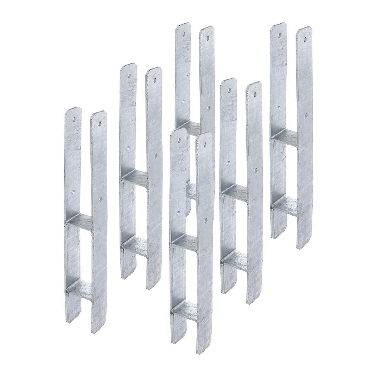siwitec Pfostenträger 6 x H-Pfostenträger 600 x 71 mm, Materialstärke 5 mm, feuerverzinkt, P, für Holzpfosten im Außenbereich, zum Einbetonieren