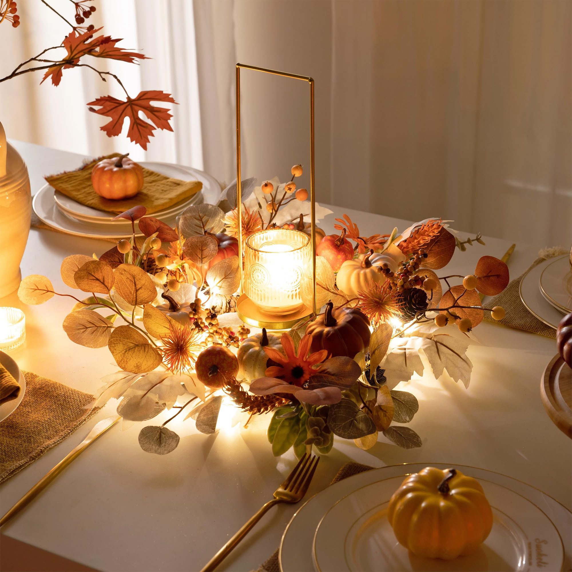 Diwzbyn Dekokranz 45cm Herbst-Beerenkranz, Herbstlicher Türkranz, geeignet für Haustüren, Veranden und Thanksgiving-Erntedekoration – Bild 4 von 5