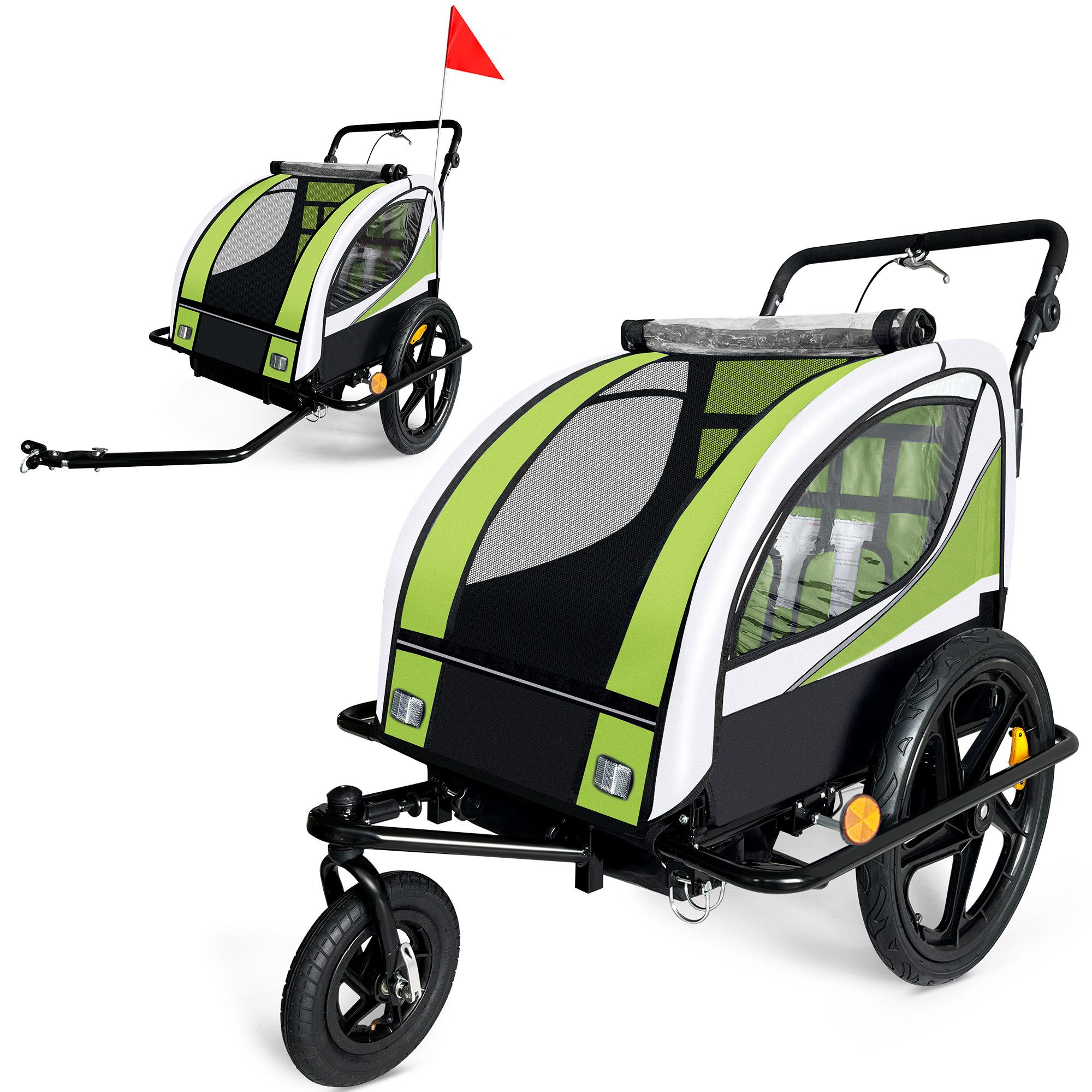Fahrradkinderanhänger 360° drehbarer Fahrradanhänger 2in1 Jogger - in Grün - Black Frame