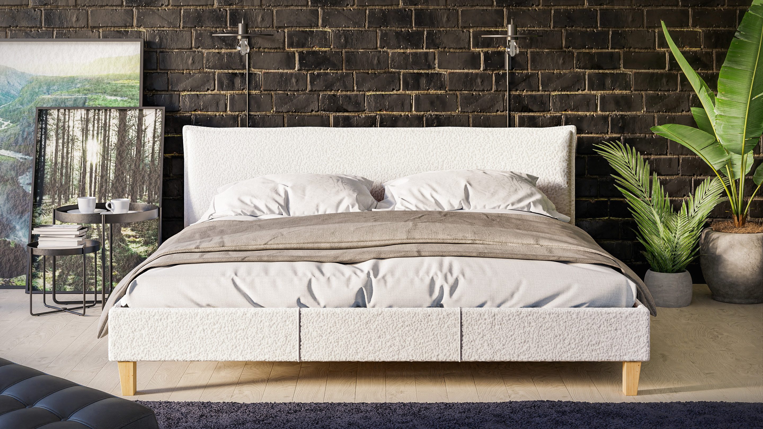 S-Style Möbel Polsterbett Salvatore, Boucle Stoff günstig online kaufen