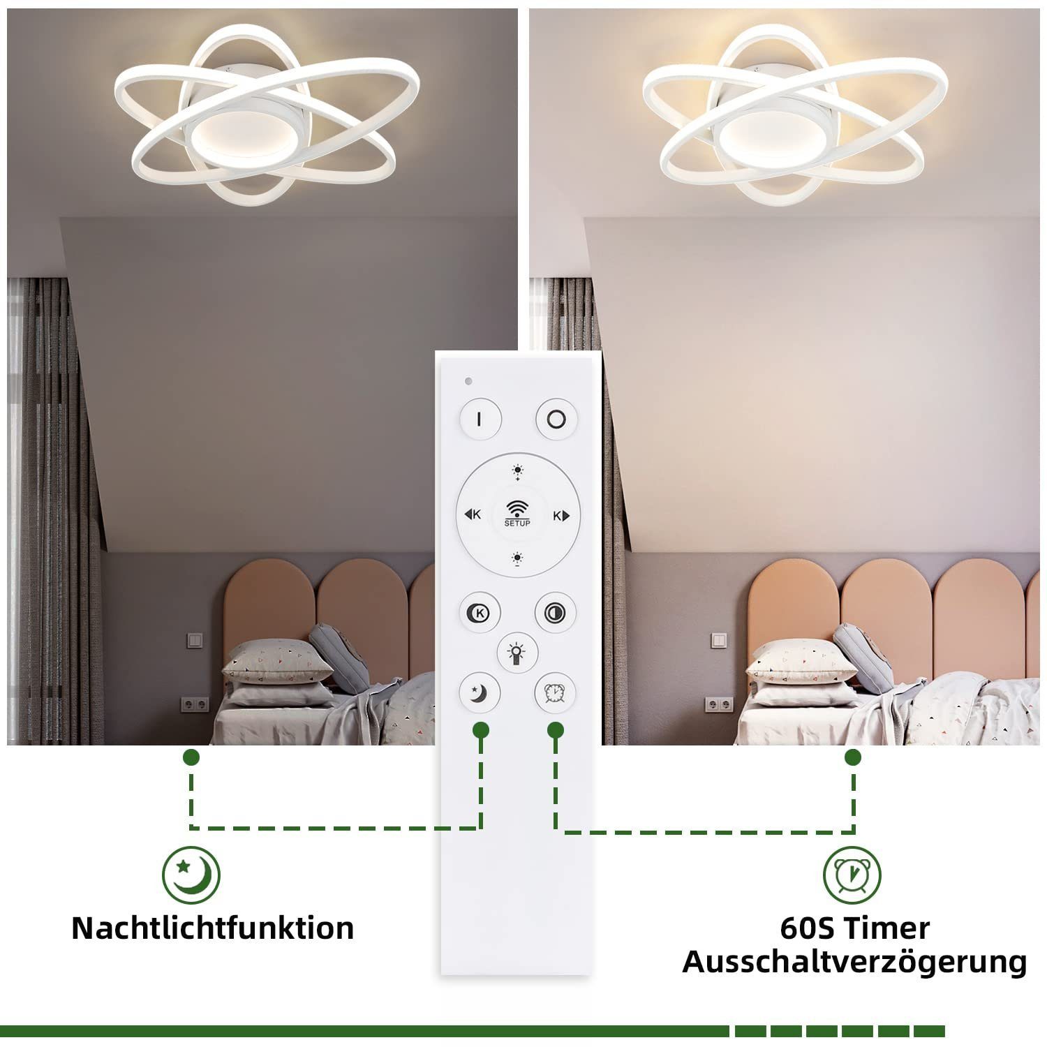 ZMH LED Deckenleuchte Whonzimmer Modern 3 Oval Deckenlampe 3000-6500K mit F günstig online kaufen