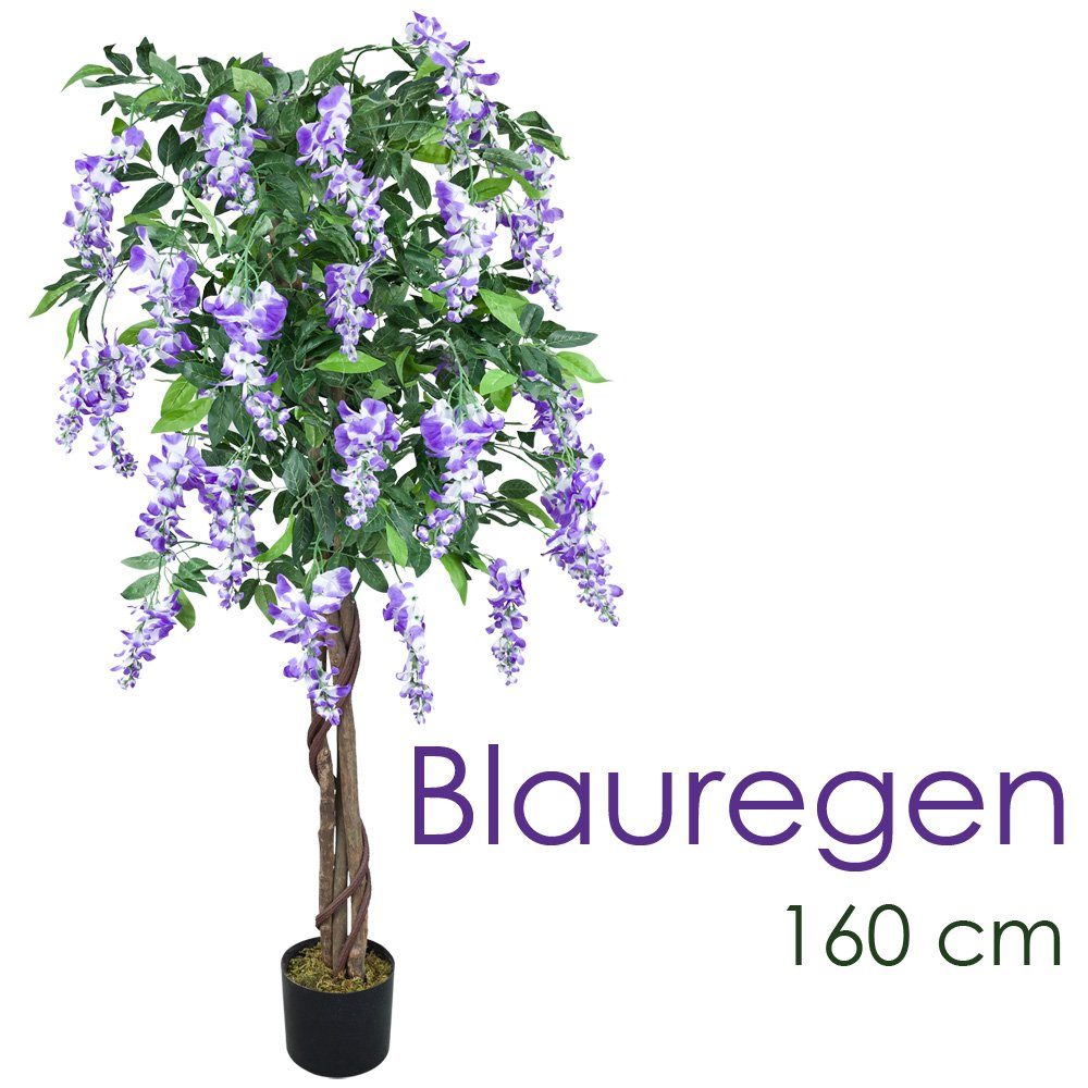 Kunstbaum Blauregen Glyzinie Wisteria Künstliche Pflanze mit Echtholz 160 cm