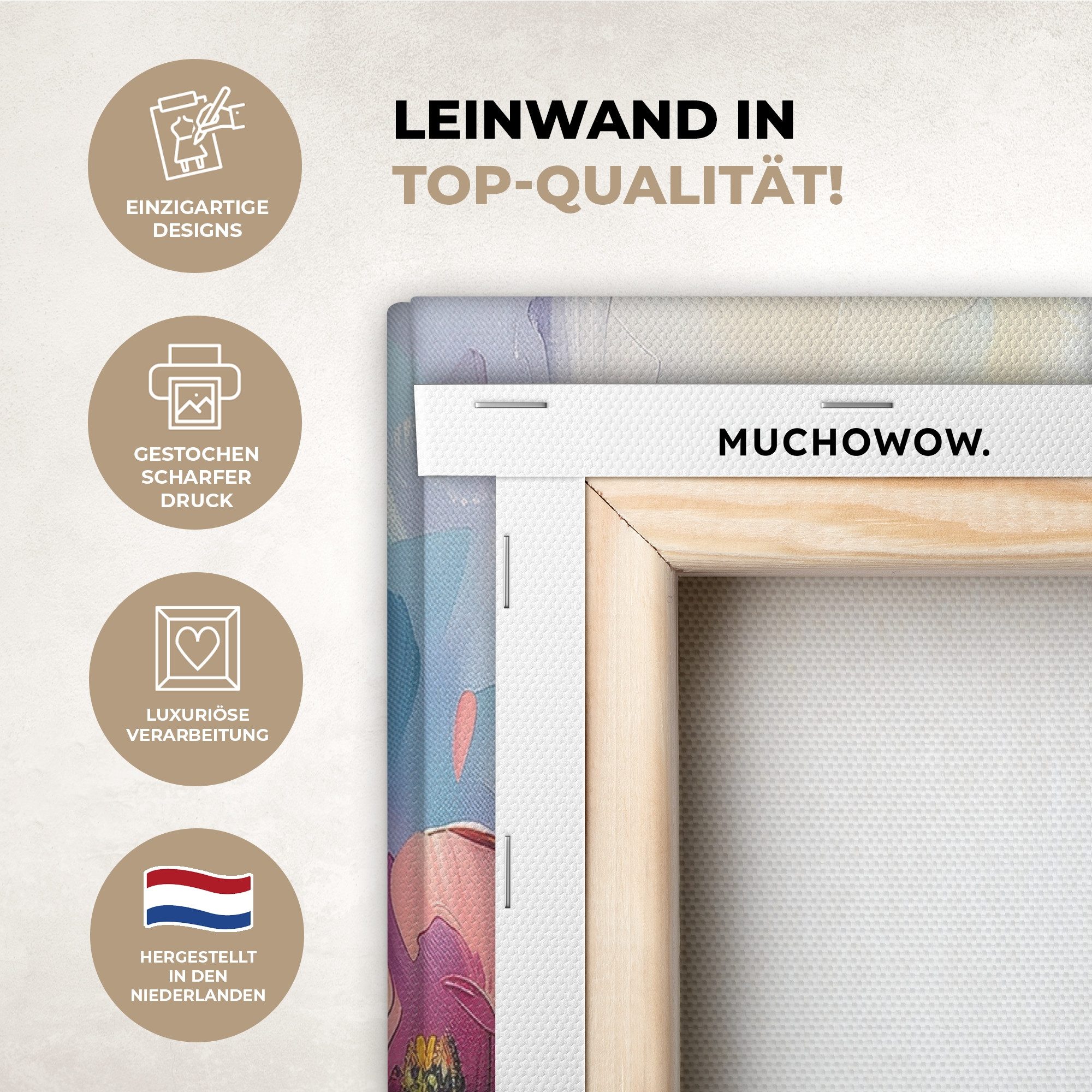 MuchoWow Leinwandbild Blumen - Bunt - Abstrakt - Natur, Fotodruck (3 St), Wand Bilder 3 Set, Deko Schlafzimmer Wohnzimmer Flur 60x40 cm – Bild 3 von 5