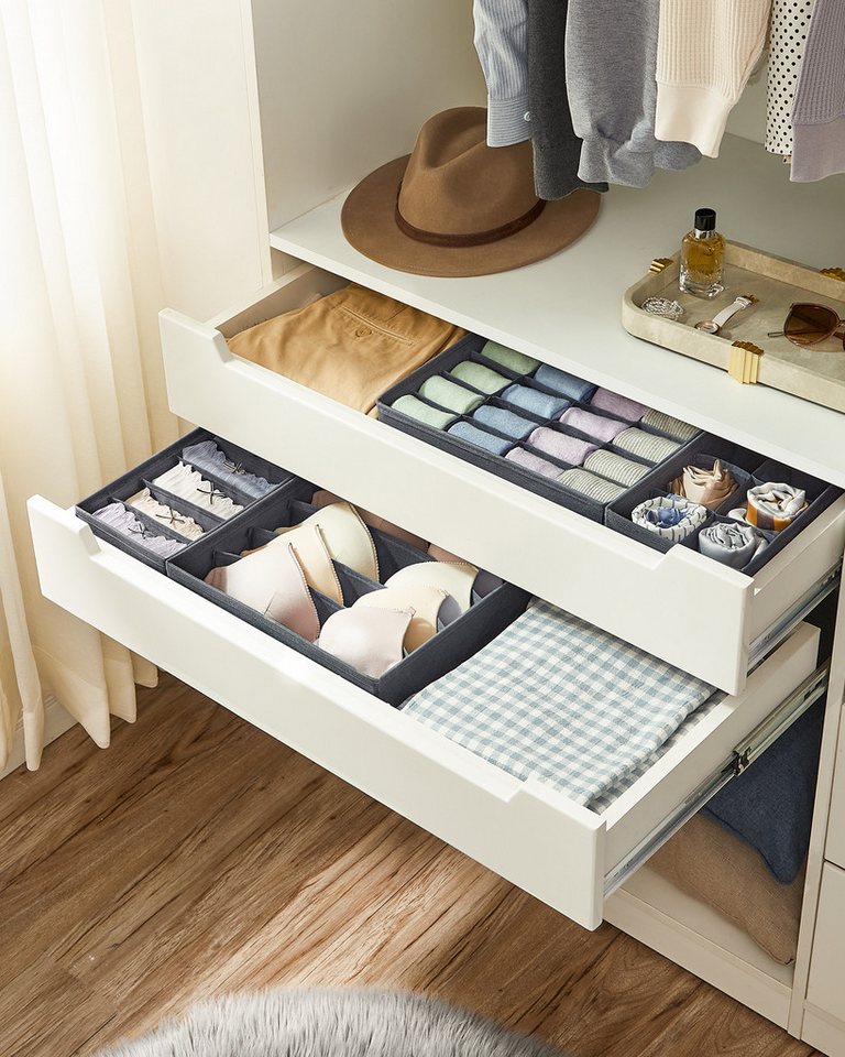 Thumbnail - SONGMICS Aufbewahrungsbox Schubladen-Organizer (4 St), Unterwäsche-Organizer 4er Set, faltbar, Ordnungssystem, Stoffboxe...