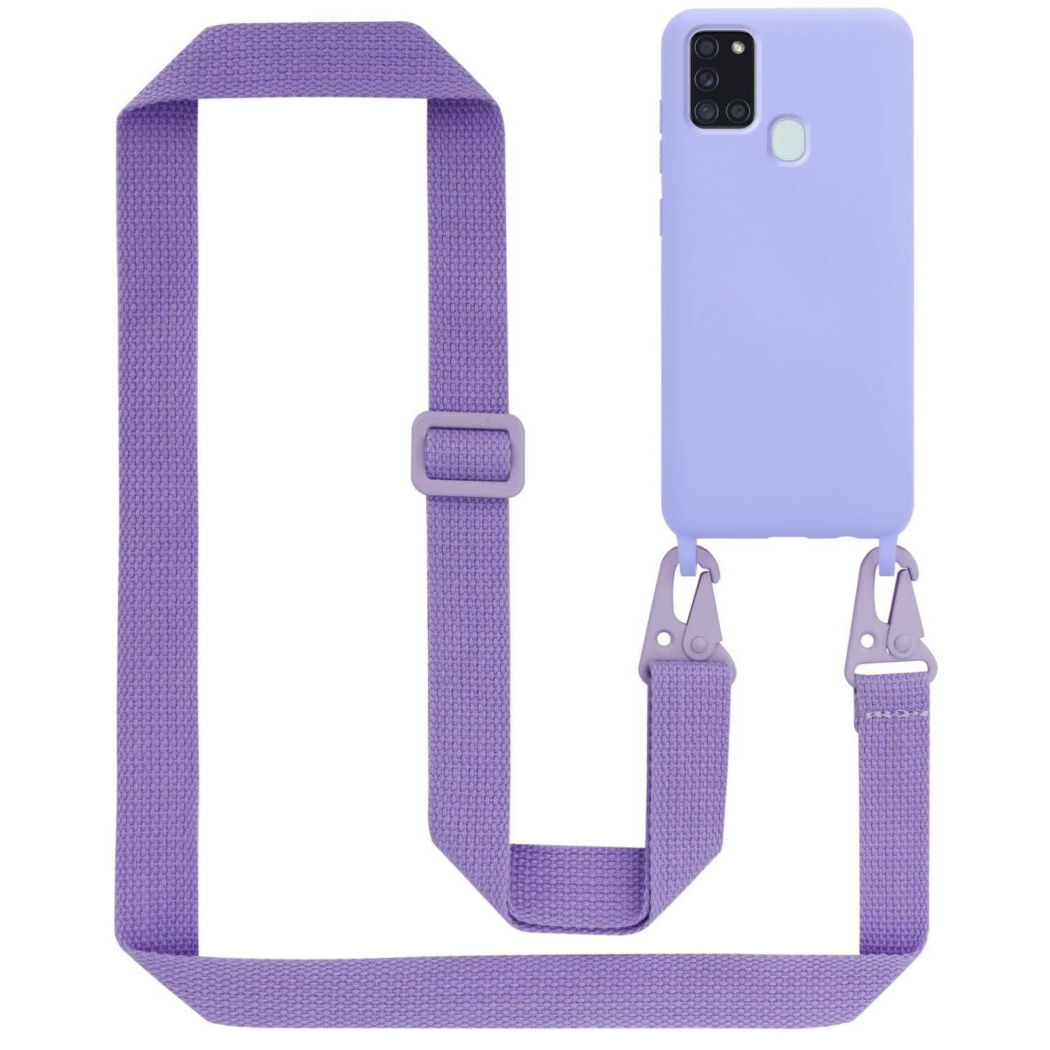 Cadorabo Handyhülle für Samsung Galaxy A21s Kette Samsung Galaxy A21s, TPU Silikon Handy Schutzhülle - Hülle - Liquid Style - mit Handykette