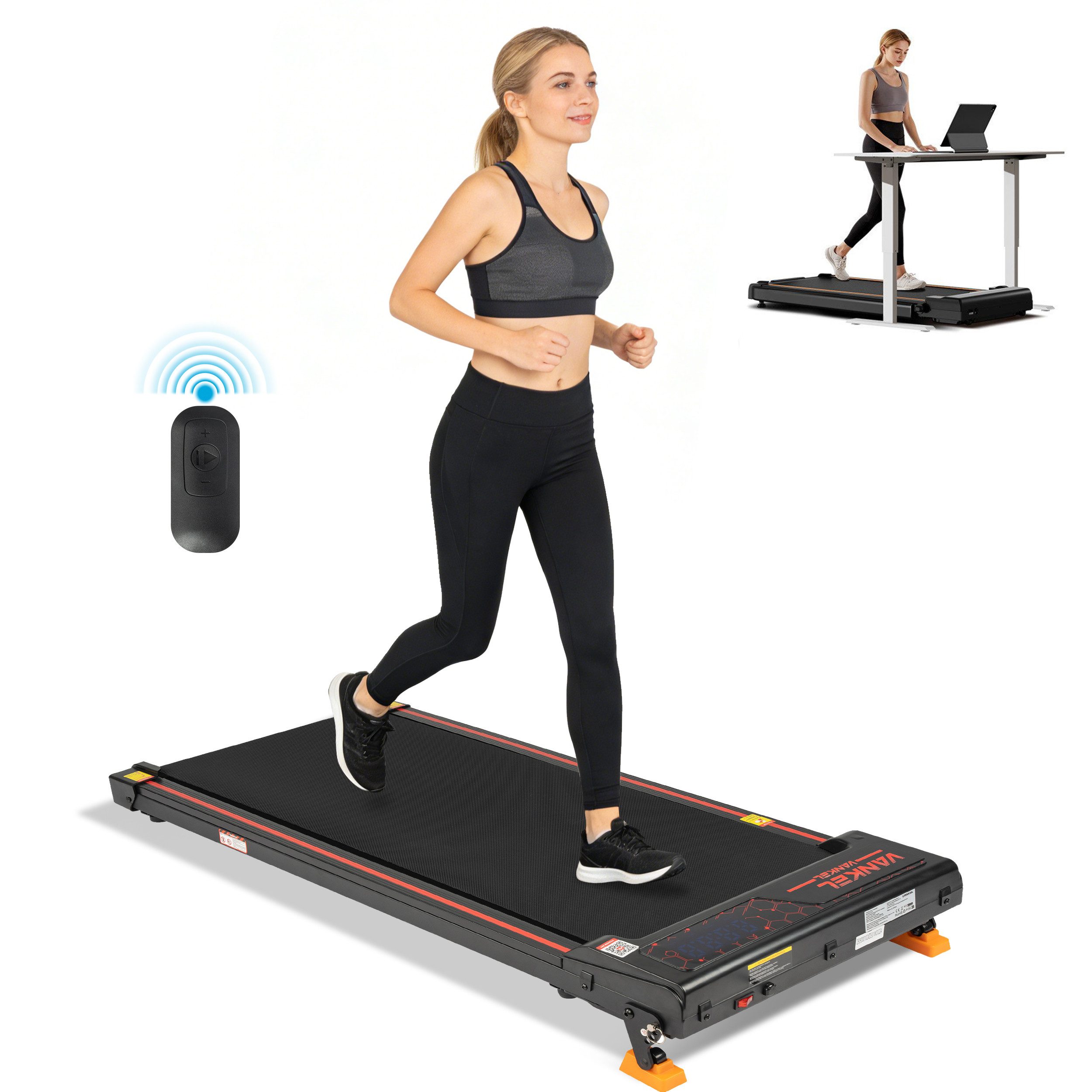 Vankel Laufband für Zuhause, mit Steigung 8%, Walking Pad, 1–6 km/h, bis 120 kg (Fernbedienung), mit verstellbarer Neigung, LED-Display, App, Bluetooth, WLAN