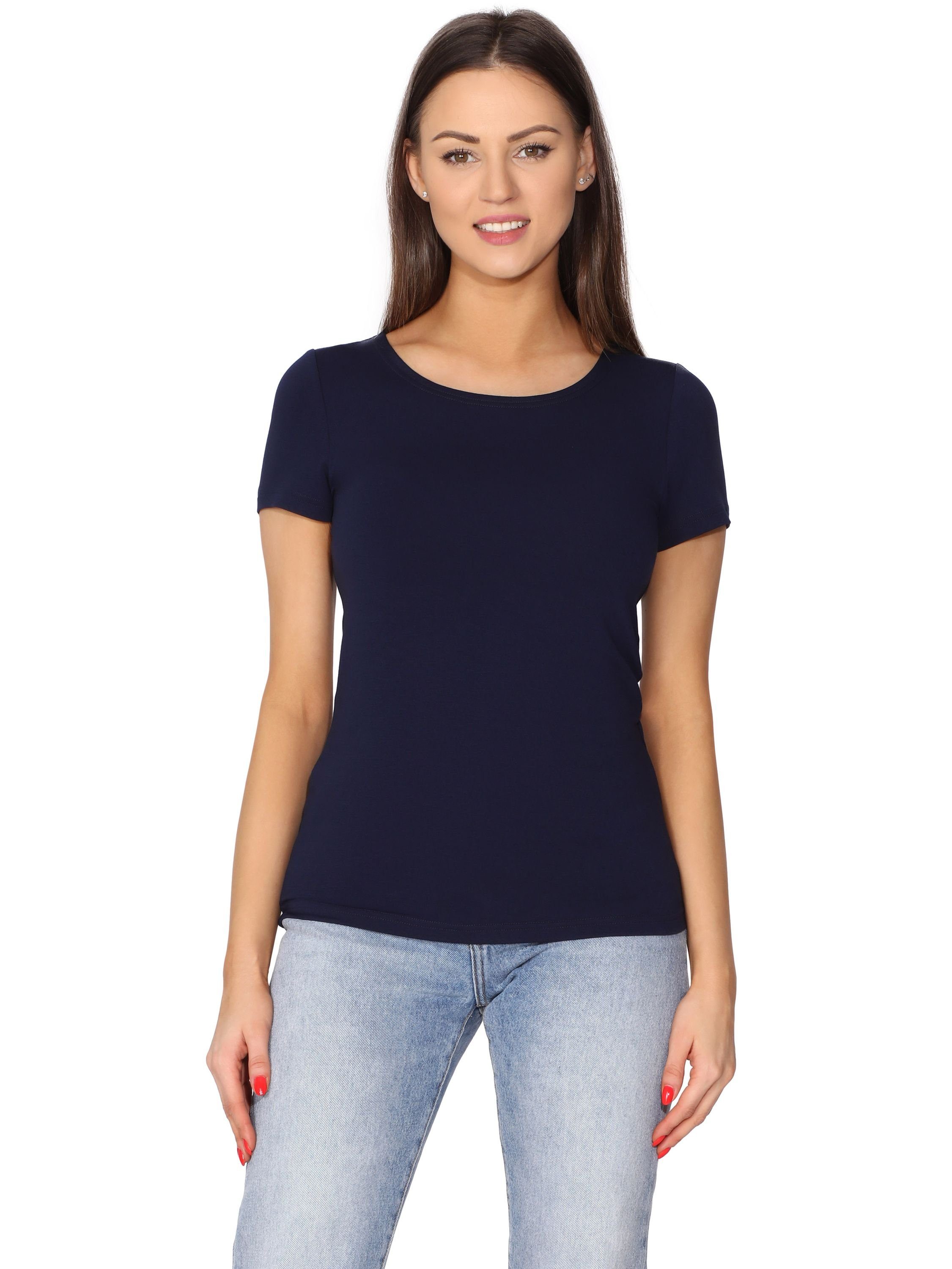 Merry Style T-Shirt Damen T-Shirt Kurzarm MS10-373 (1-tlg) Marineblau