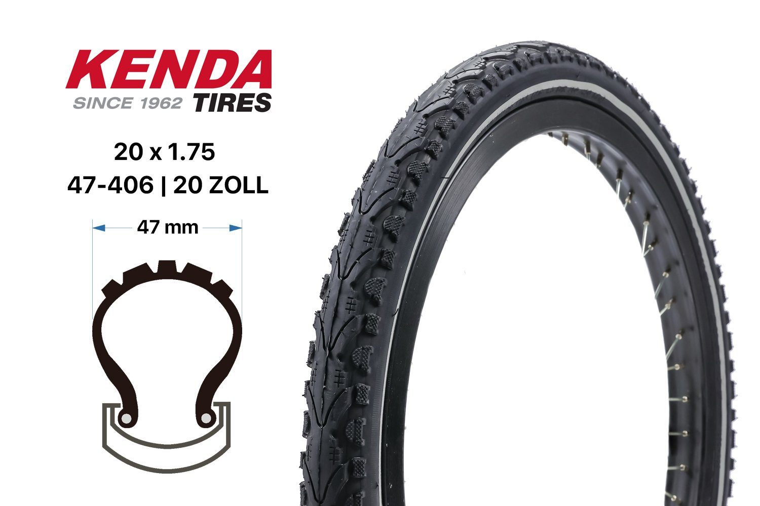 KENDA Fahrradreifen 20 Zoll Kenda Fahrrad Reifen 20x1.75 BMX Kinder, (1-tlg)