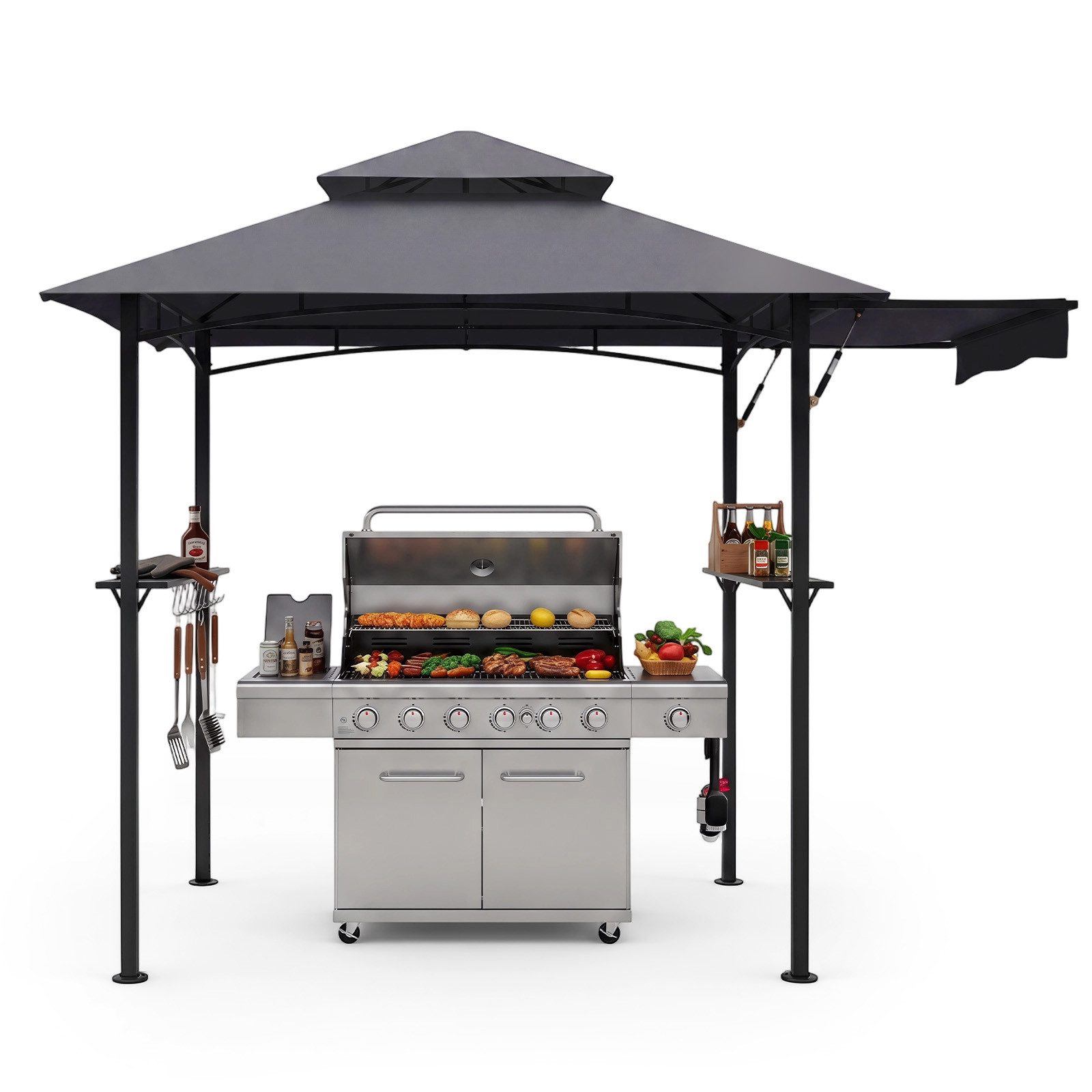 COSTWAY Grillpavillon, Grillzelt Winterfest Wetterfest, Gartenzelt für BBQ