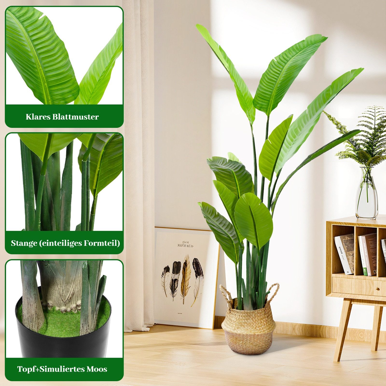 Kunstpflanze 160cm Künstliche Pflanzen im Topf Groß Fake Plant mit Seegras günstig online kaufen