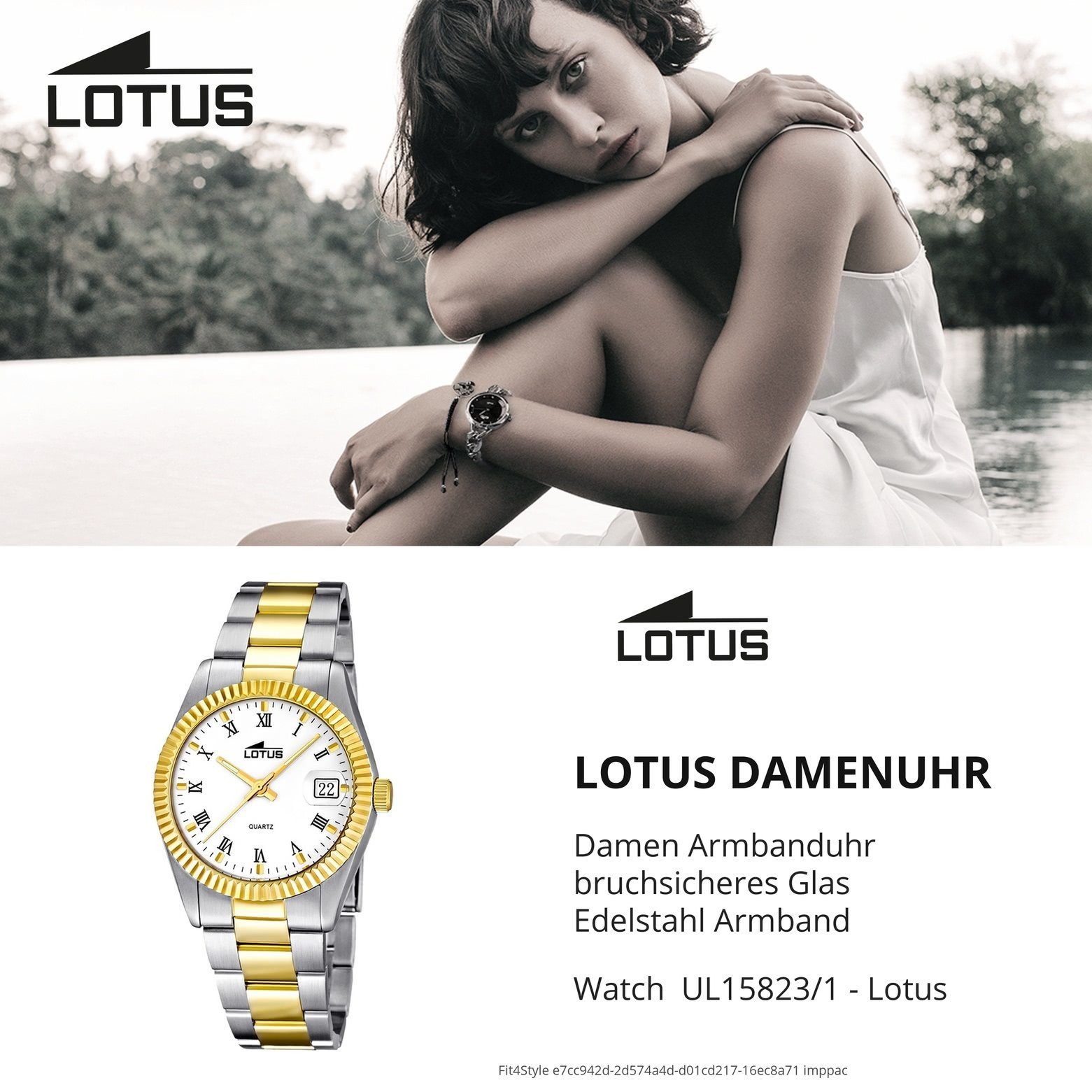 Lotus Quarzuhr Lotus Damen Uhr 29,7mm), (ca. Damen Edelstahlarmband rund, silber klein L15823/1, Armbanduhr Fashion