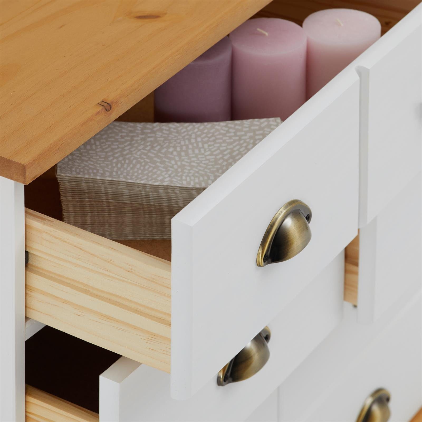 IDIMEX Kommode COLMAR, Schubladenkommode mit Muschelgriff, Sideboard Massivholz weiß/braun