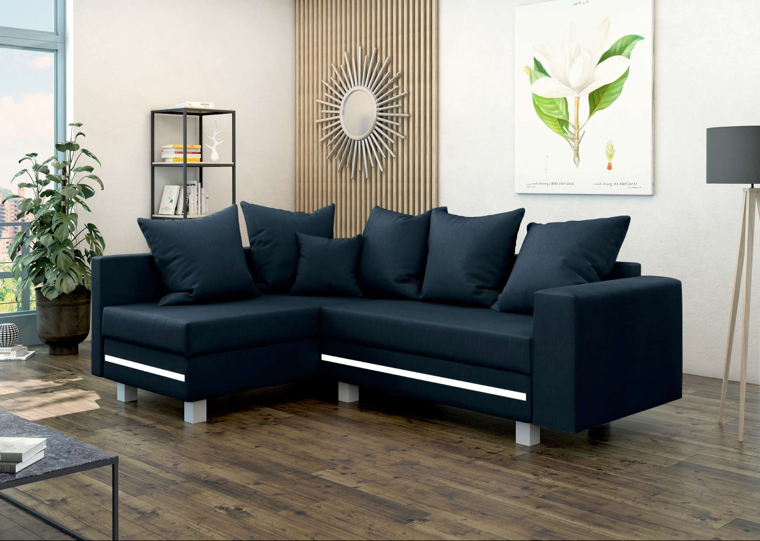 Stylefy Ecksofa Morgan, L-Form, Eckcouch, mane links oder rechts bestellbar, mit LED-Beleuchtung, inklusive Kissen, Modern Design