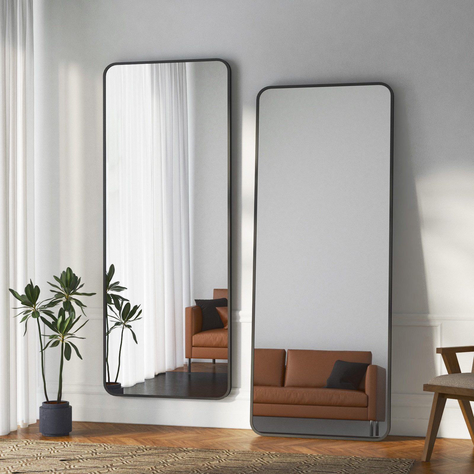 Hopibath Standspiegel 180 cm hoch Bogen Ganzkörperspiegel 180x80cm (Flurspiegel Extra groß Schwarz, 1-St., mit Alurahmen), Metall Haken, 5mm HD Glas, für Wohnzimmer Schlafzimmer