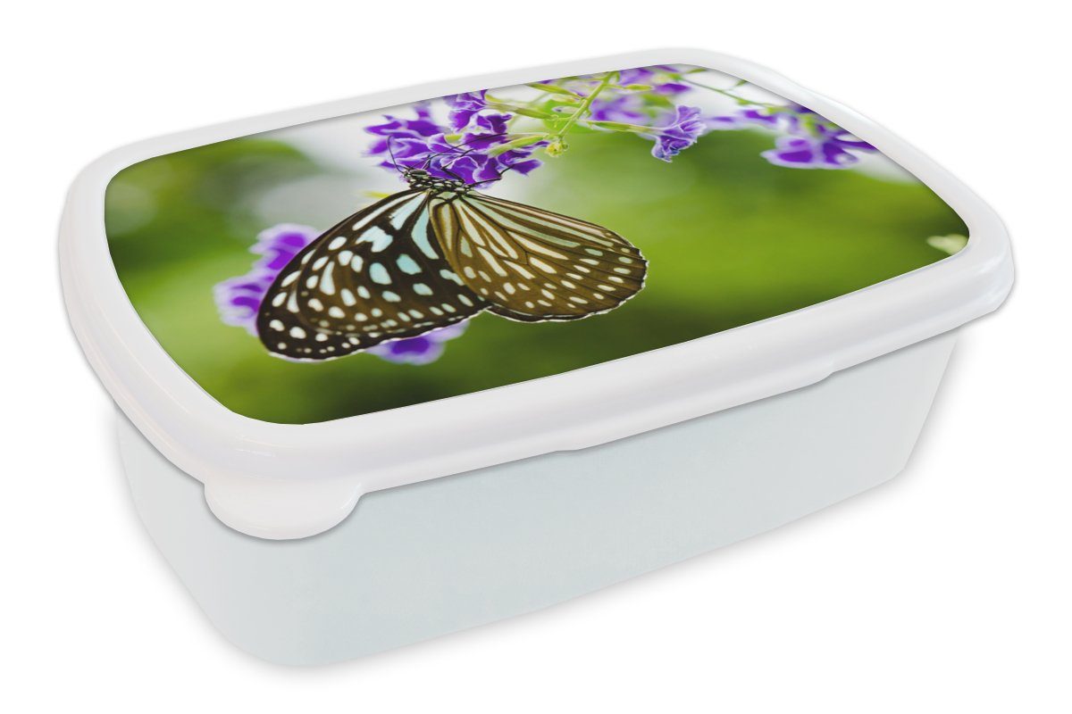 MuchoWow Lunchbox für - Erwachsene, weiß Jungs Kunststoff, - und Schmetterling Botanisch, Kinder Brotbox für Lavendel (2-tlg), und Brotdose, Mädchen