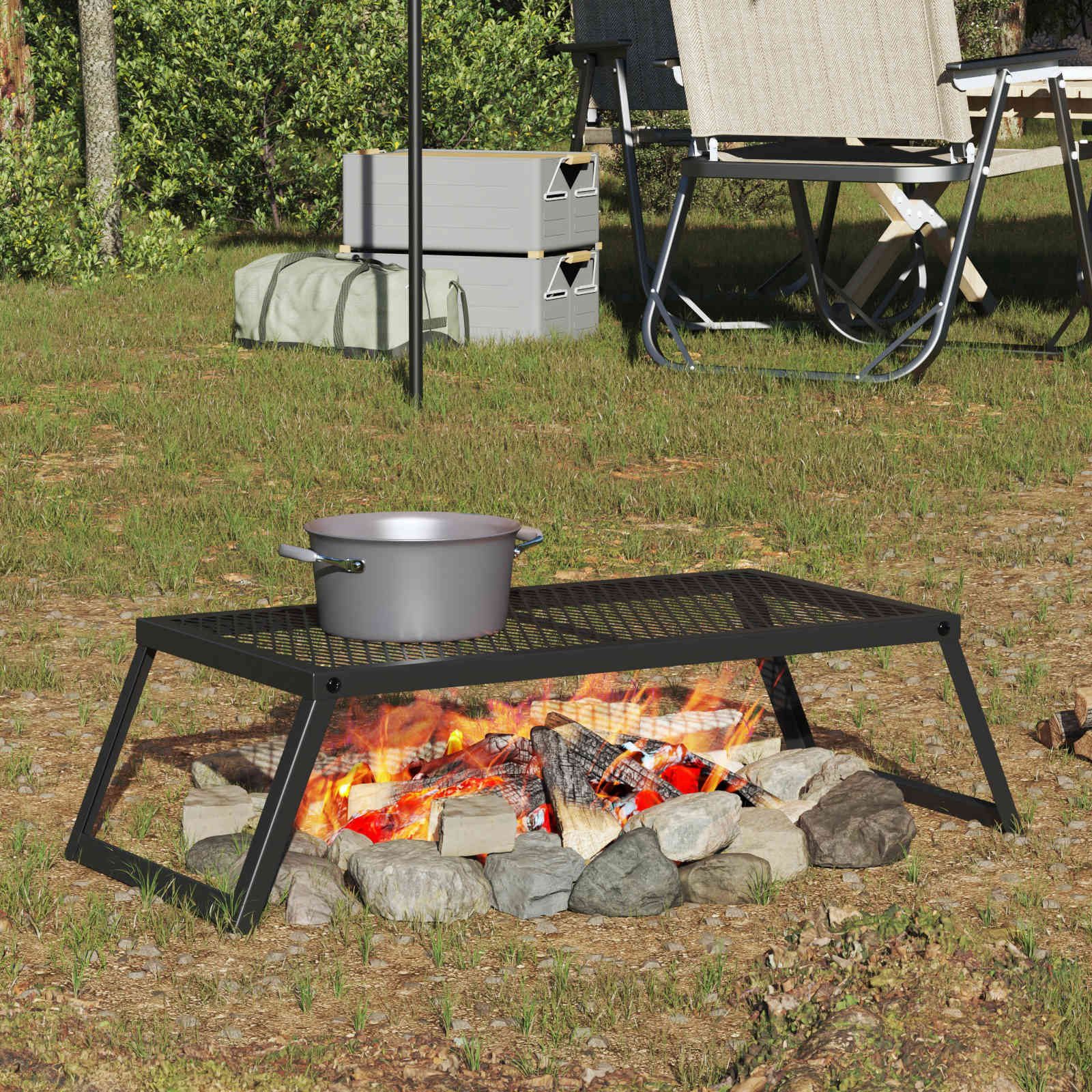 vidaXL Grillkamin Faltbarer Campinggrill Schwarz 58 x 31 x 2 cm Legierter Stahl