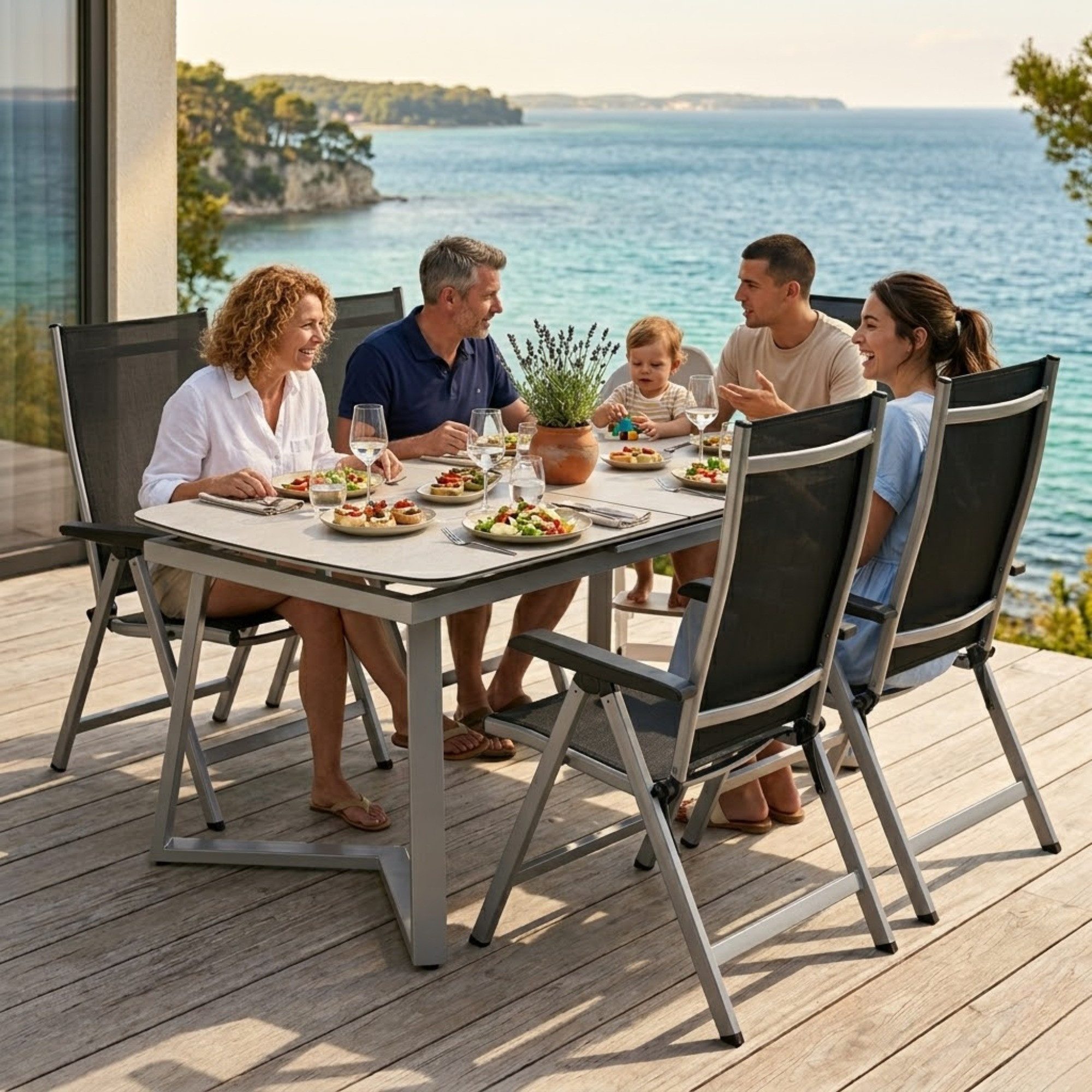 KETTLER Gartentisch Kettler Gartentisch Ausziehtisch 160/210 x 95 cm Alu Glas Keramik