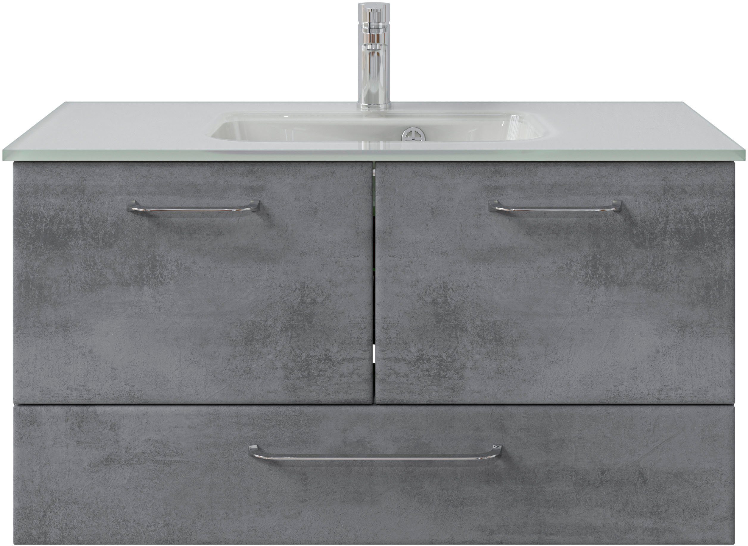 Badmöbel-Set Quickset 945 Glas-Waschtisch mit Unterschrank, 99 cm breit, Waschplatz