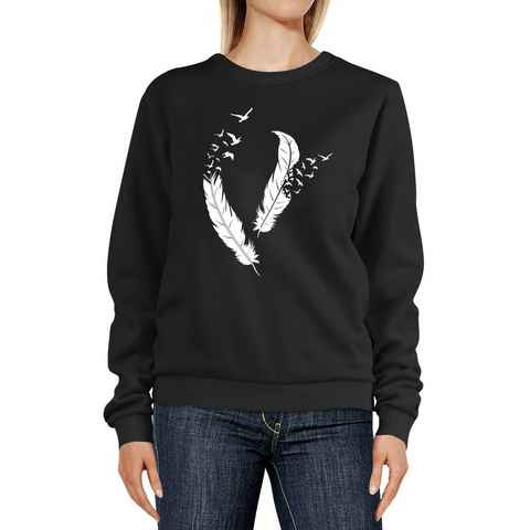 Neverless Sweatshirt Sweatshirt Damen Print Feder Vögel Rundhals-Pullover Pulli Sweater Neverless®