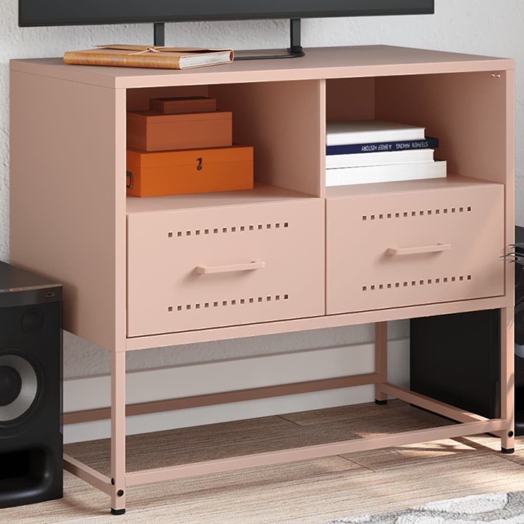 furnicato TV-Schrank Stahl Rosa 68 x 39 x 60,5 cm (1-St) Lowboard mit zwei Schubladen und Fächern für das Wohnzimmer