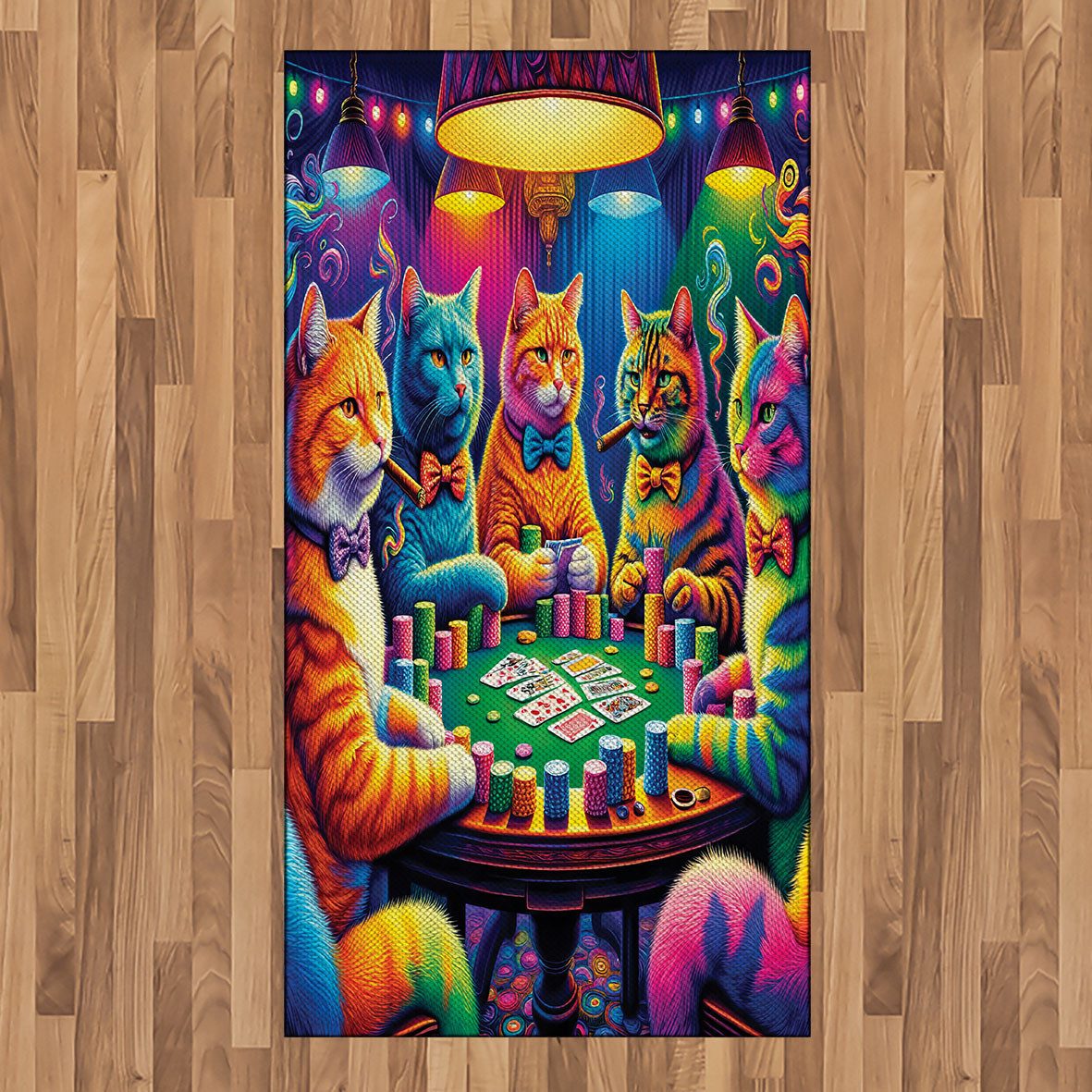 Teppich Flachgewebe Deko-Teppiche für das Wohn-,Schlaf-, und Essenszimmer, Abakuhaus, rechteckig, Katze Farbenfrohes Kätzchen in psychedelischer Szene