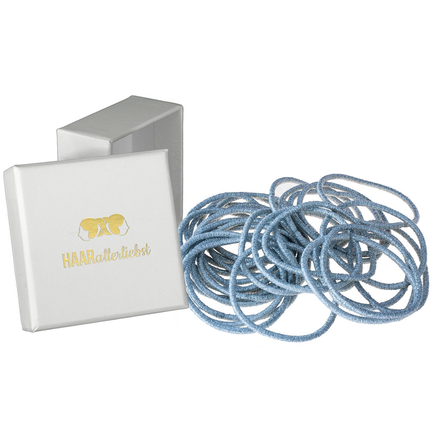 HAARallerliebst Haargummi Dünne Резинки для волос, 30-tlg., Farbe silber, 5cm Durchmesser