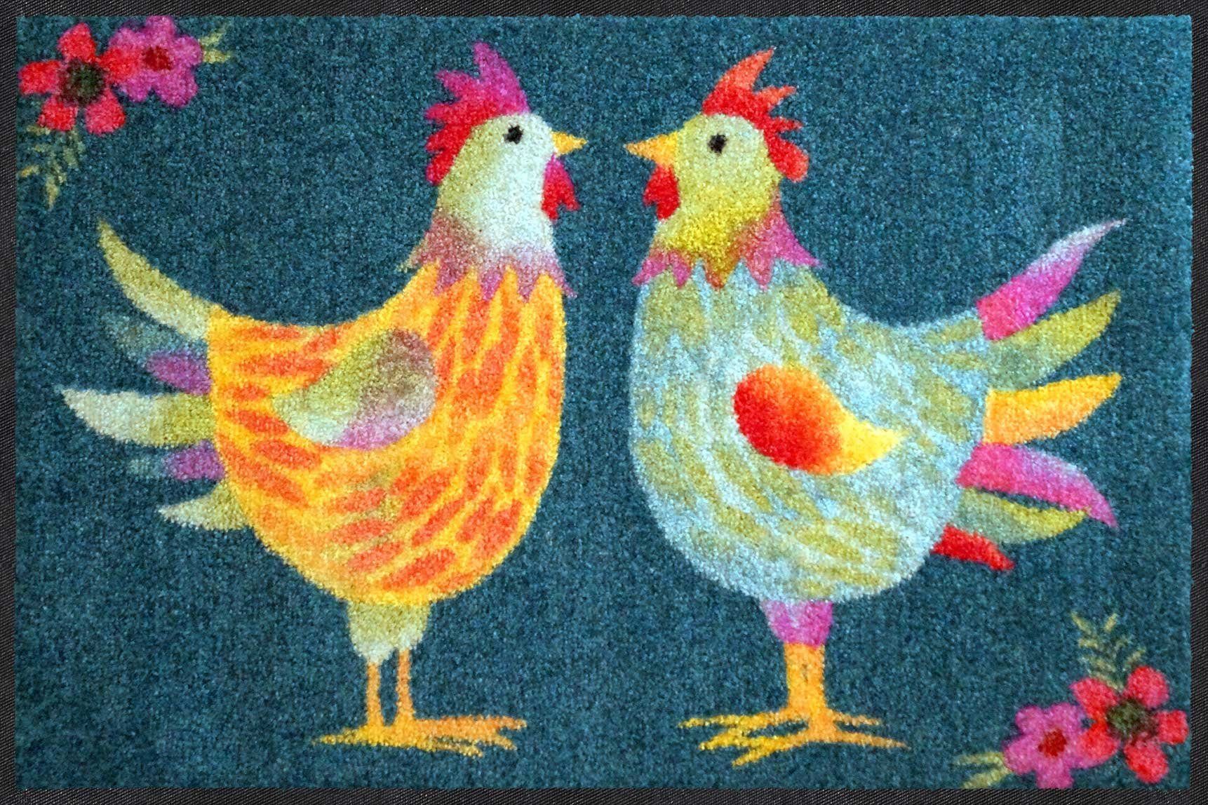 Salonloewe Fußmatte Fußmatte 50x75 Rainbow Chicken petrol grün, Eingangsmatte normal, Höhe: 500 mm
