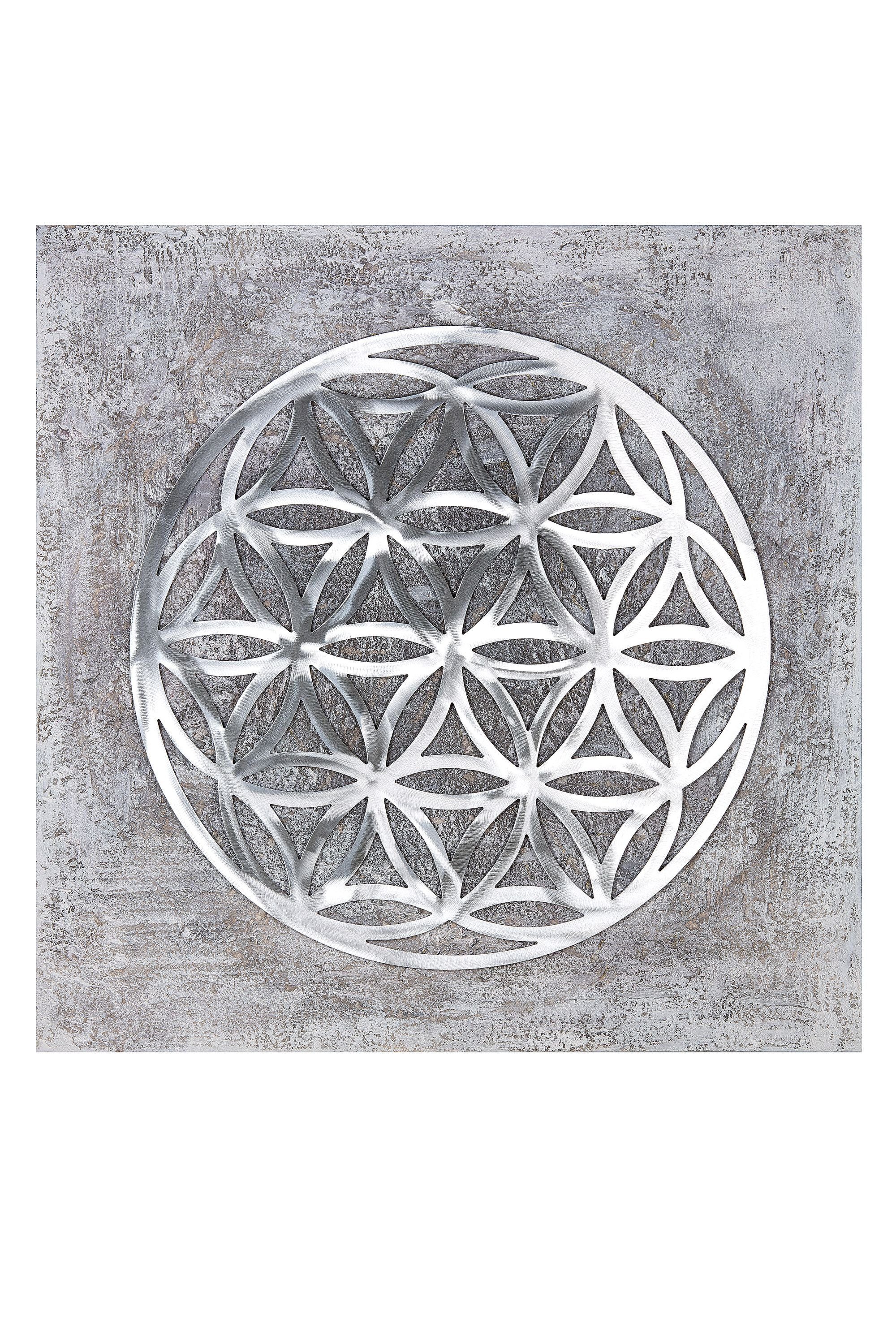 GILDE Wandbild GILDE Bild Lebensblume - grau-silber - H. 90cm x B. 90cm