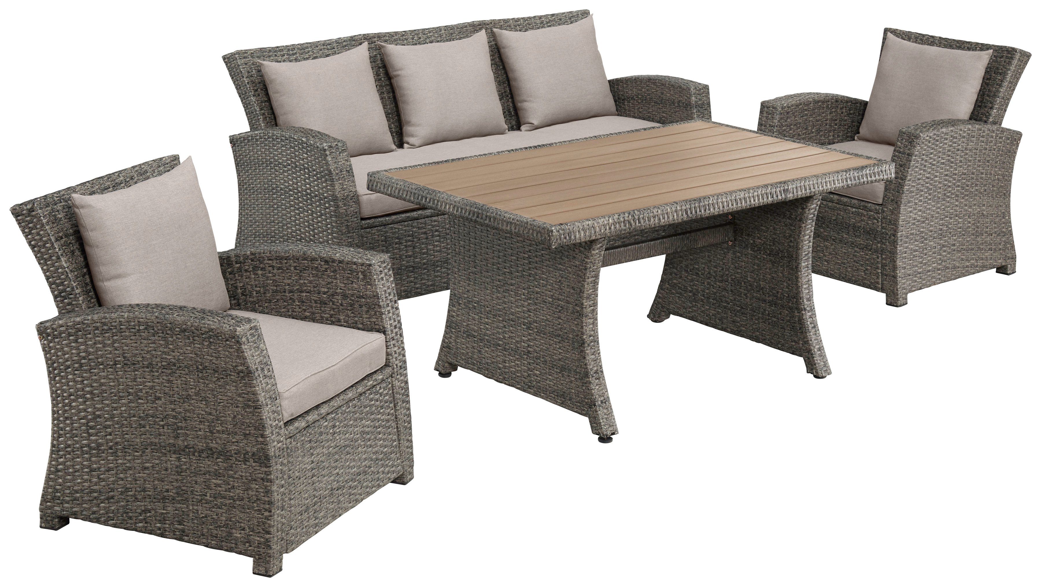 Siros, Sessel, Sofa, Tisch 3-er 135x82 Polyrattan KONIFERA cm, Gartenlounge-Set 2 (12-tlg),