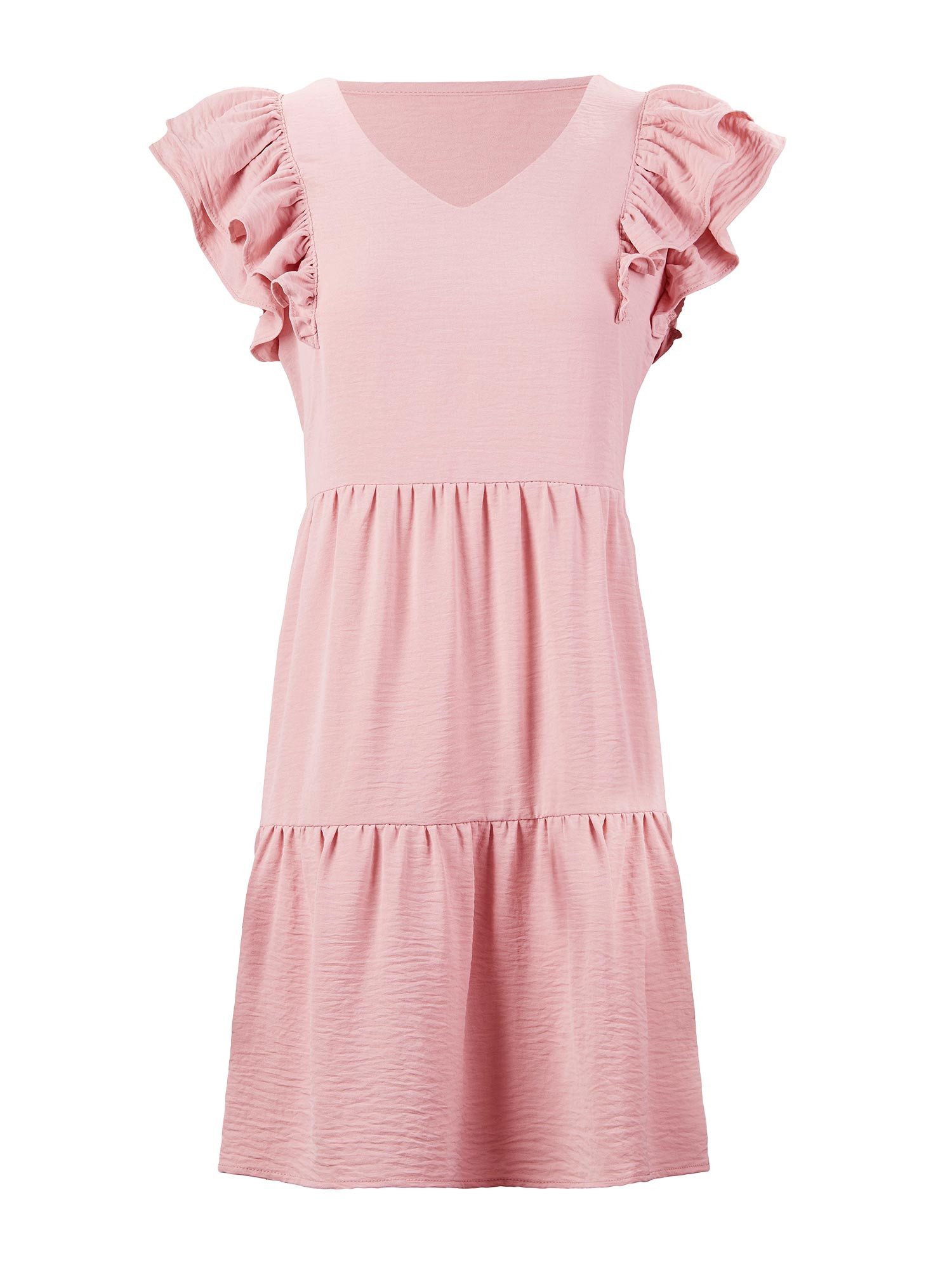 Imily Bela Minikleid Damen Niedliches Fließendes Babydoll-Kleid (Packung, 1-tlg., 1per-Pack) mit Rüschenärmeln