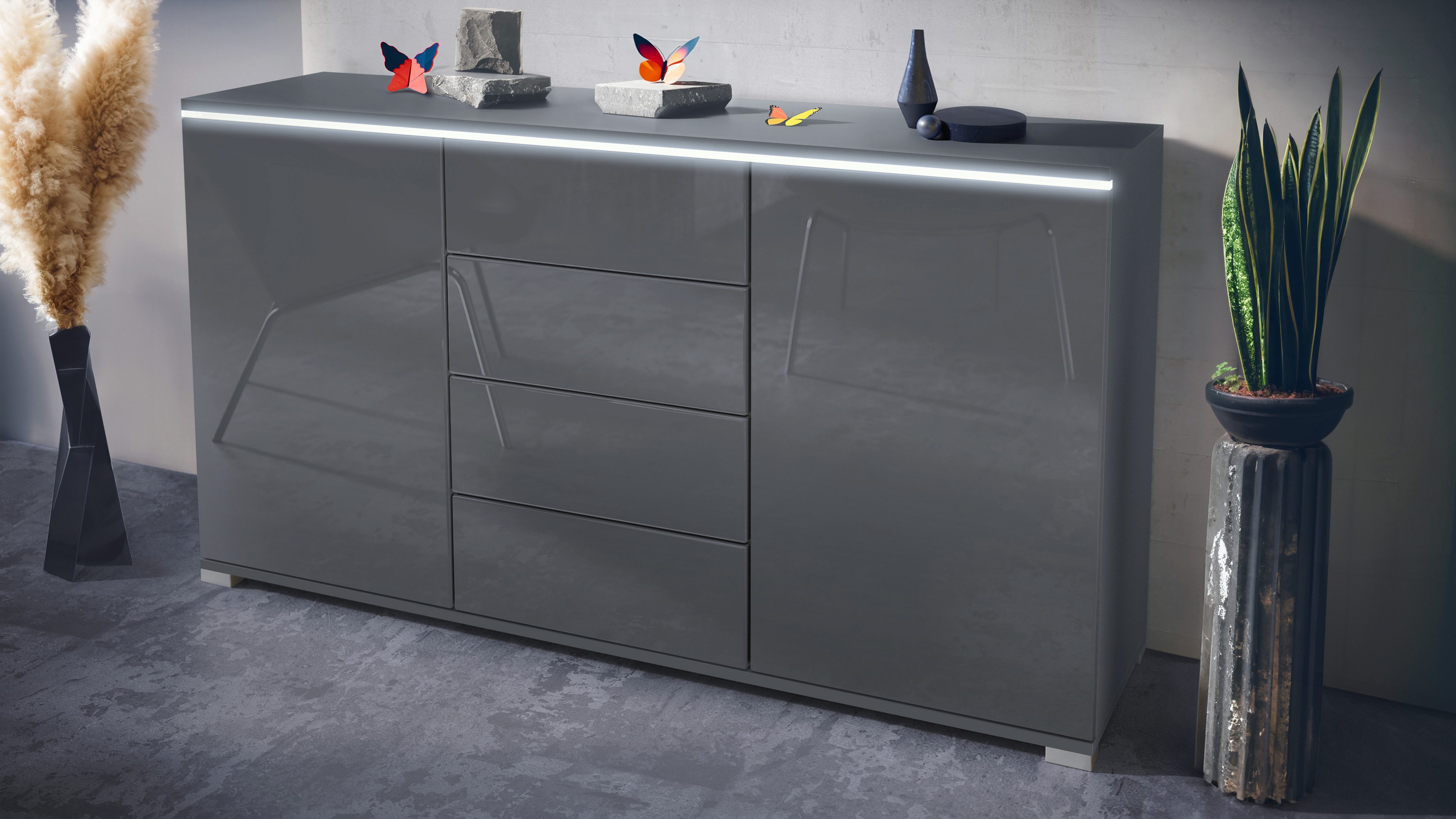 Vladon Sideboard Faro V1 (Kommode mit 2 Türen & 4 Schubladen, Schrank mit L günstig online kaufen