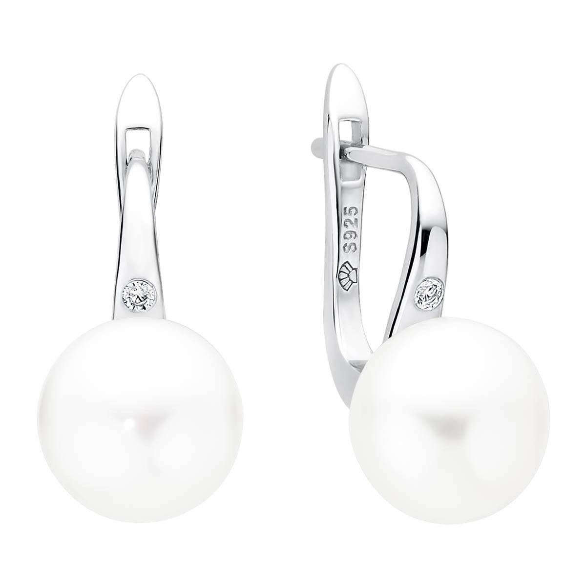 Gaura Pearls Perlenohrringe Elegant hängend weiß rund 10-10.5 mm, echte Süßwasserzuchtperle, 925er Sterlingsilber, rhodiniert