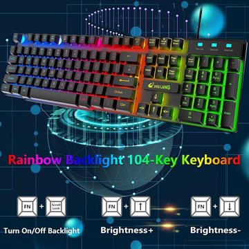 CROSS ZEBRA 104 Tasten Rainbow Backlit QWERTY UK Layout Tastatur- und Maus-Set, 2400 DPI 4 Tasten Atemmaus + Mauspad-Kombination, USB-Kabel