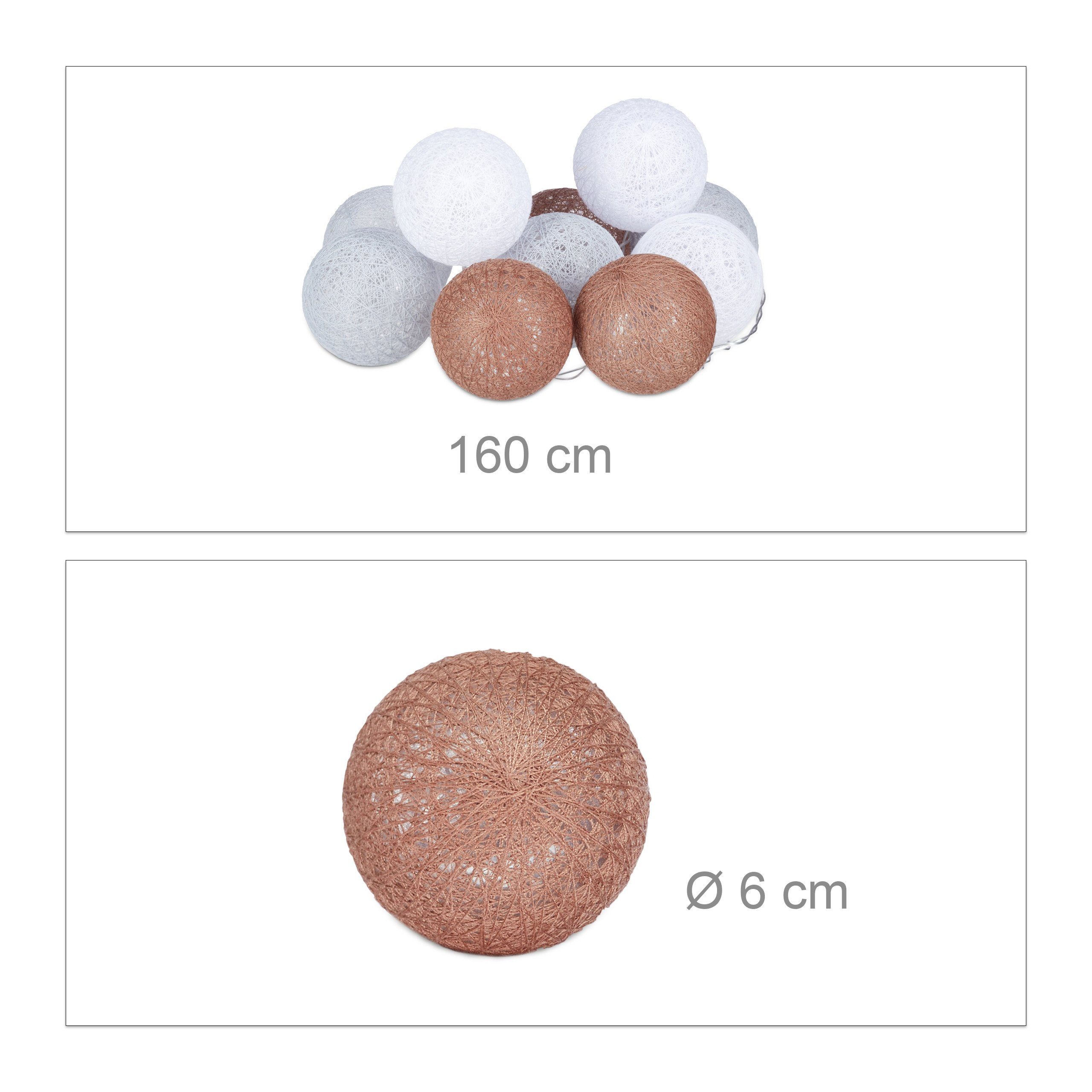 relaxdays LED-Lichterkette mit 10 Kugel, Weiß-Grau-Braun. Reduzierter Preis € 10,99. Unverbindliche Preisempfehlung € 29,99
