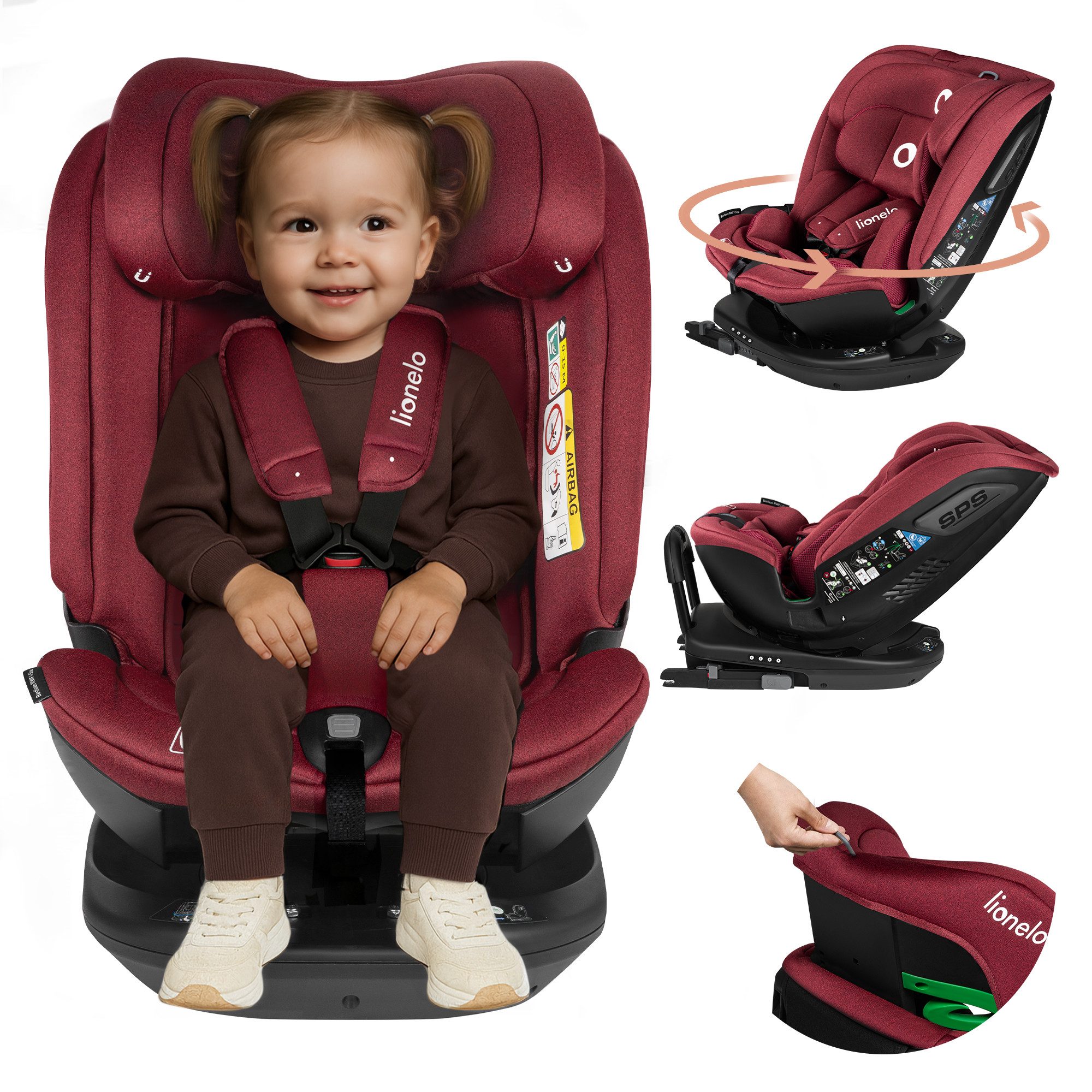 lionelo Autokindersitz Bastiaan RWF i-Size, ab: ab 0, bis: bis 150 cm (36kg), ab: 40,00 cm, bis: 150,00 cm, (Set), 4 Sitze in 1/360' drehbare Basis / ISOFIX / Top-Tether