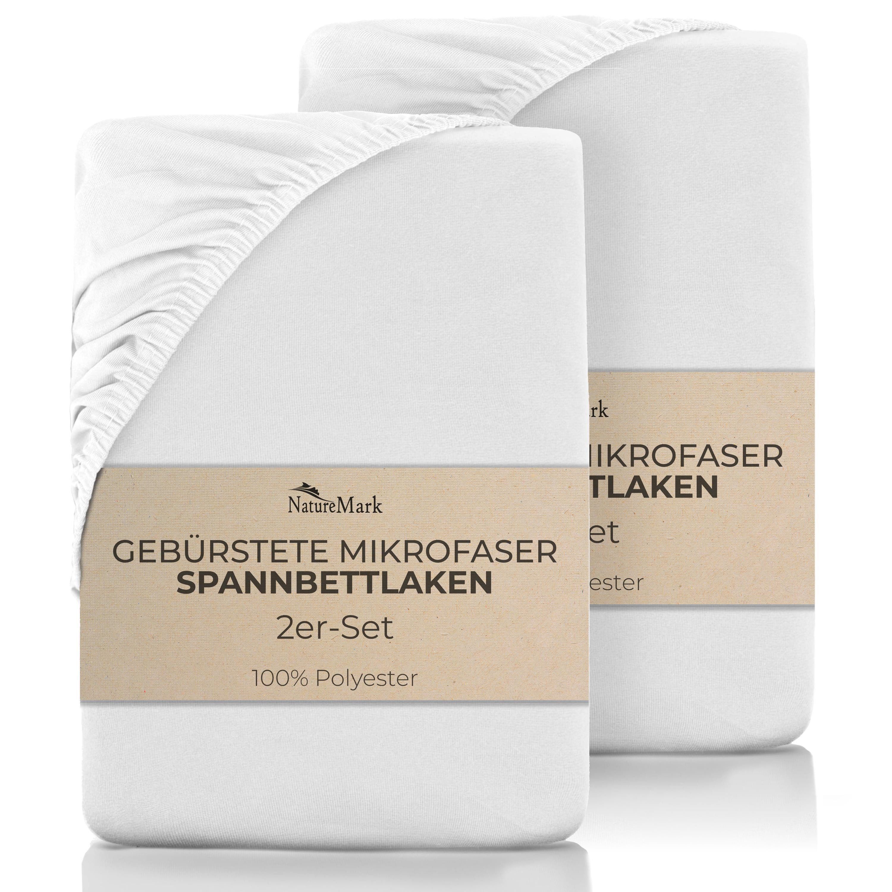 NatureMark Spannbettlaken gebürstete Mikrofaser Spannbettlaken 2er-Pack, Polyester, Gummizug: rundum, (2 Stück), viele Größen / Farben Markenware 90x200cm, 2er-Pack, Weiß