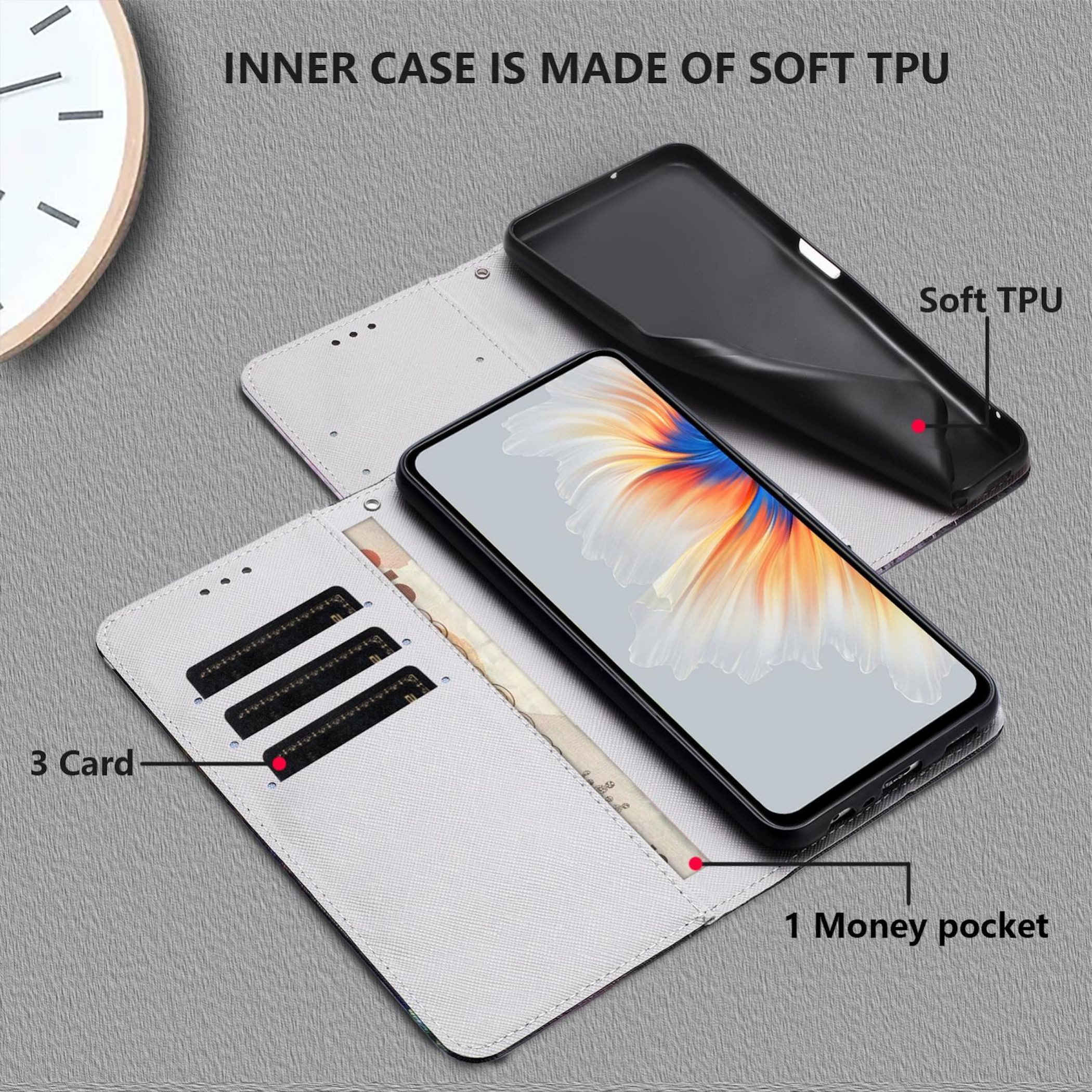 Wigento Handyhülle Für Samsung Galaxy A57 5G Kunstleder Klapp Book Wallet Motiv Schutz, Kartenfächer, Standfunktion