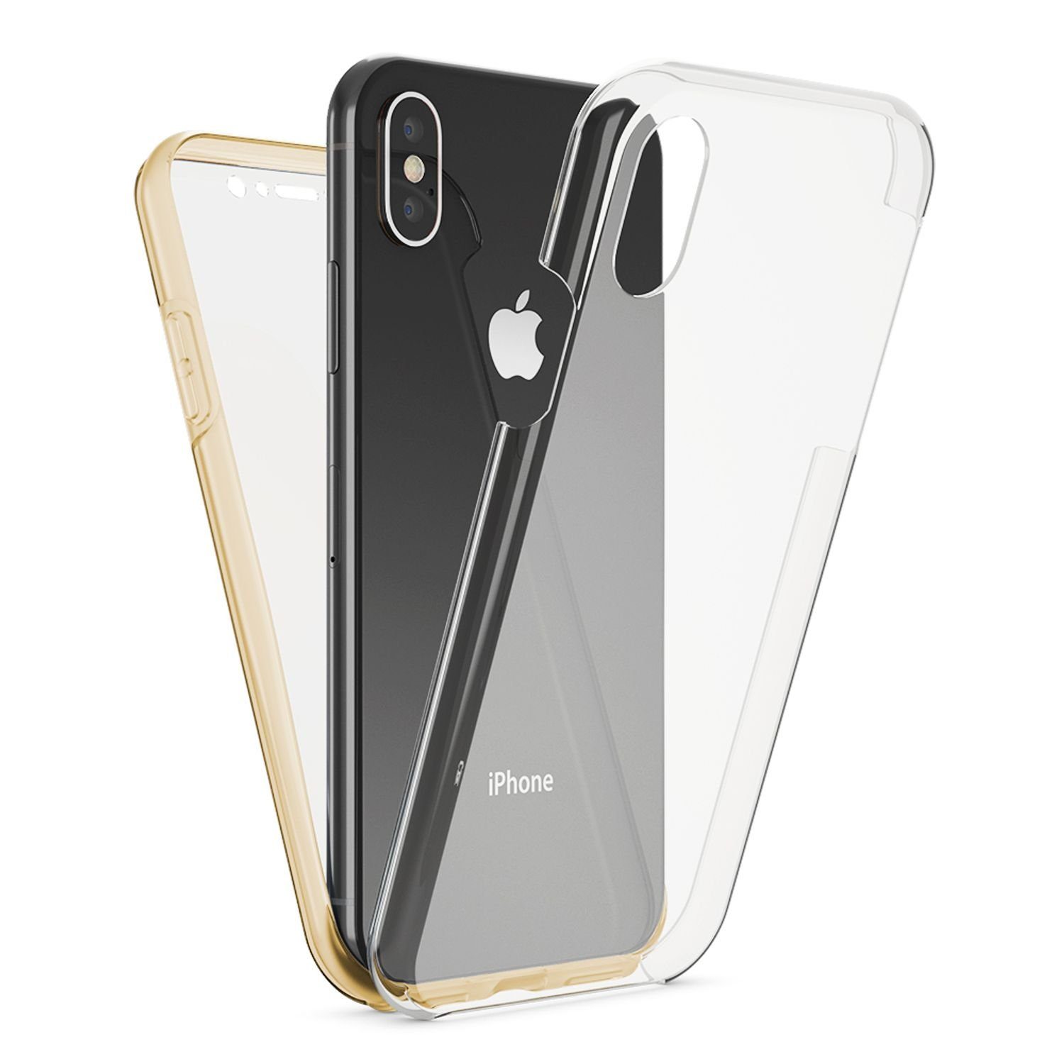 Nalia Smartphone-Hülle Apple iPhone X Apple iPhone XS, Klare 360 Grad  Silikon Hülle / Rundumschutz Vorder- und Rückseite / Schutzhülle  Transparent / Vergilbungsfreies Case / Displayschutz Etui / Kratzfest /  Durchsichtiges Komplettschutz