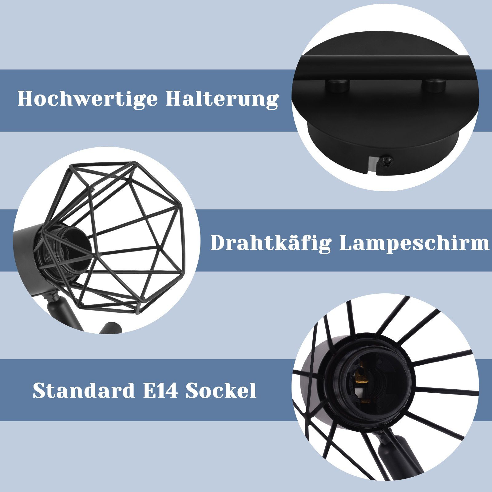 Nettlife Deckenstrahler Deckenlampe 1/2/3/4-flammig Rund schwarz E14 max. 40W, 350° Drehstab+ 90° Drehpunkt, ohne Leuchtmittel, für Wohnzimmer Flur Schlafzimmer – Bild 5 von 5