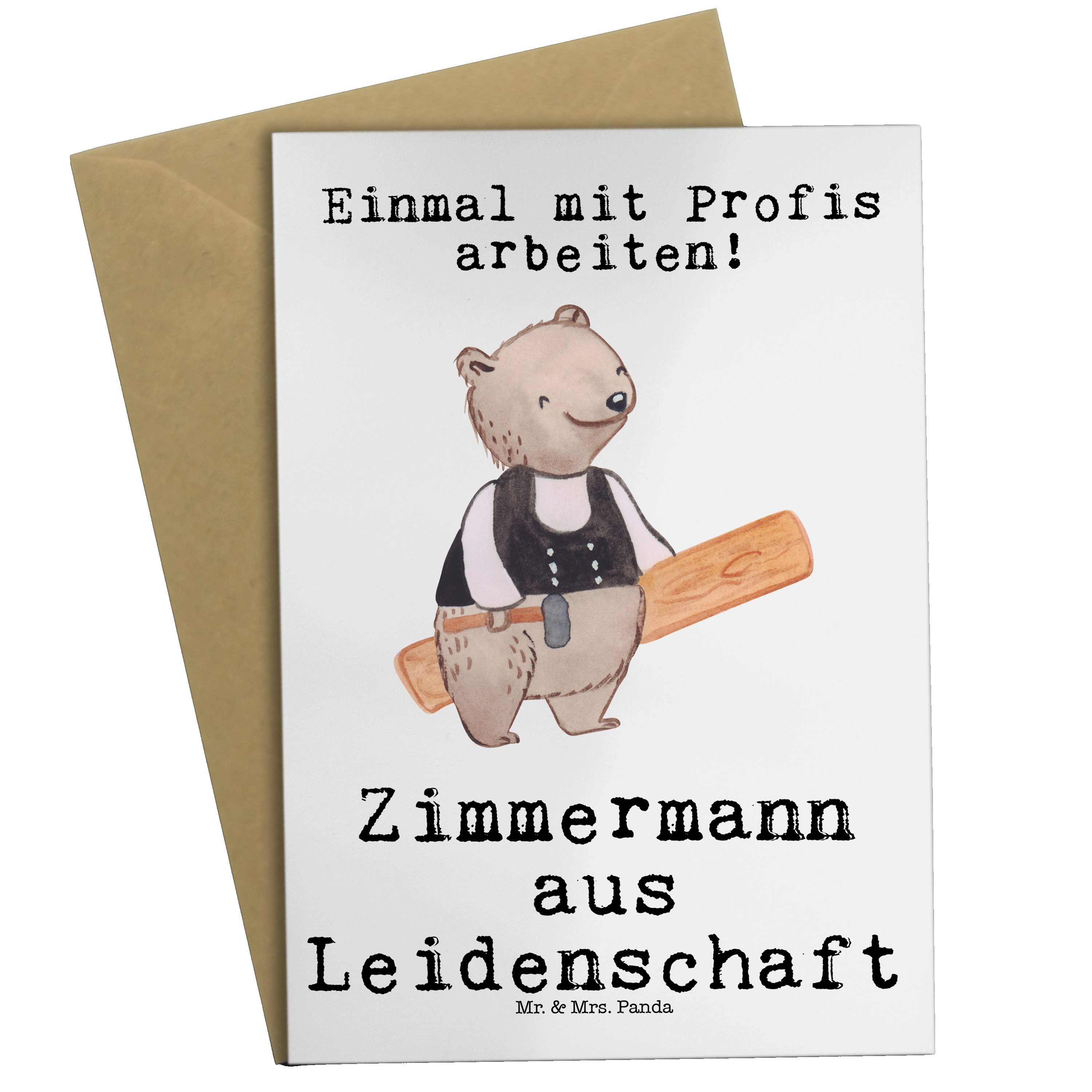 Mr. & Mrs. Panda Grußkarte Zimmermann aus Leidenschaft - Weiß - Geschenk, Geburtstagskarte, Klap | Grußkarten