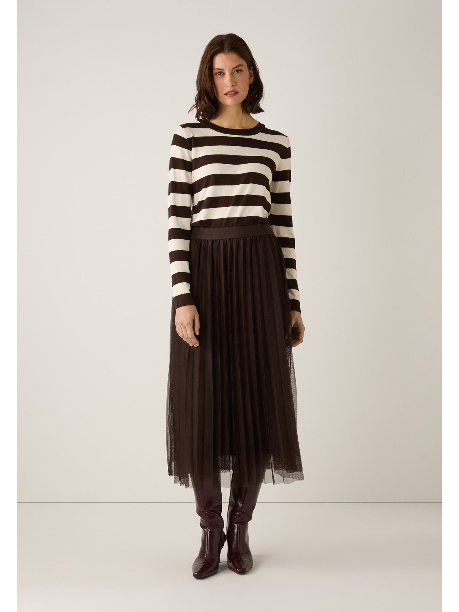 MORE&MORE Rundhalspullover gestreifter Feinstrickpullover günstig online kaufen